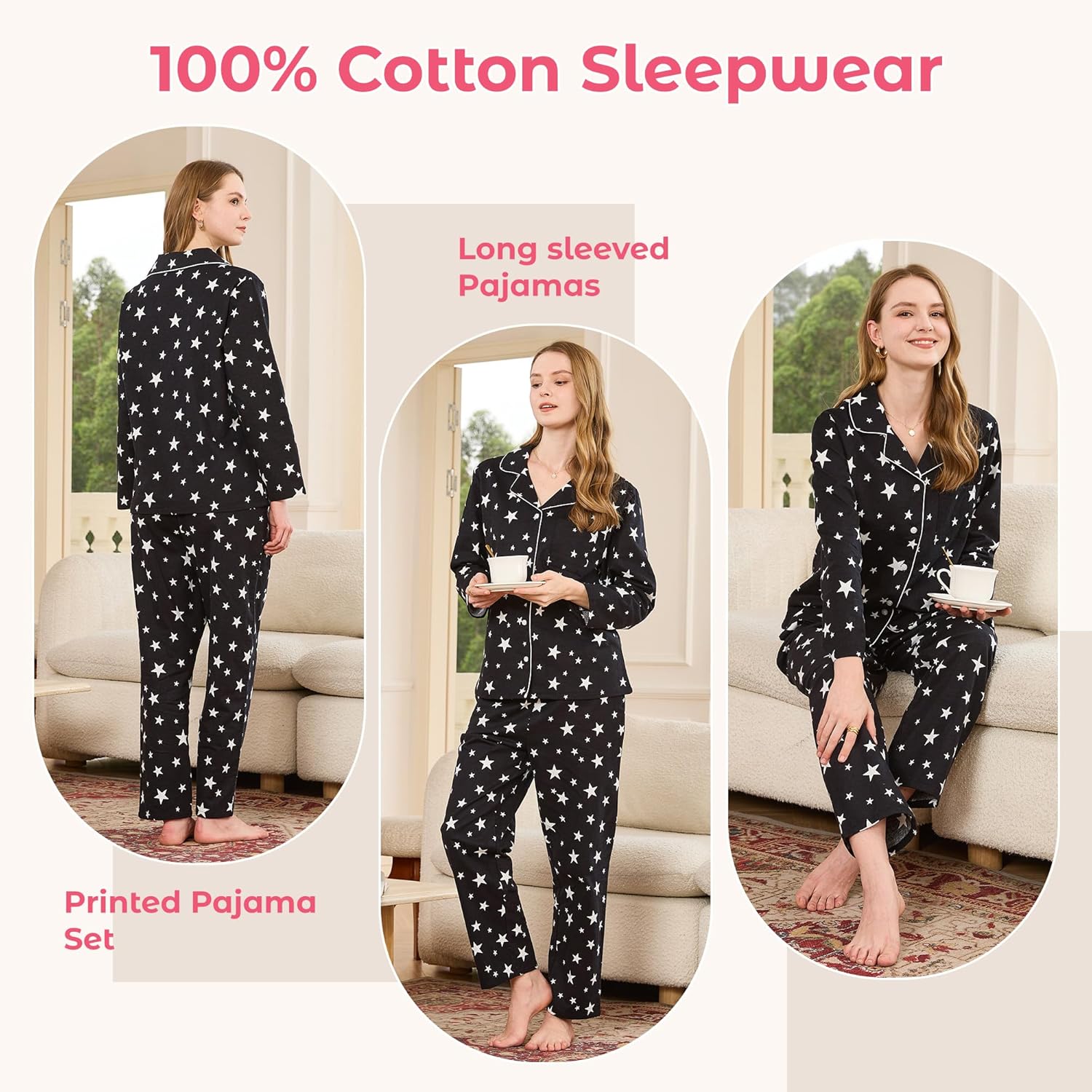 HEARTNICE Women's 100% Cotton Long Sleeve Pajama Set, 2-Piece Cozy Flannel Print PJs Button Up Ladies Sleepwear - Image 5