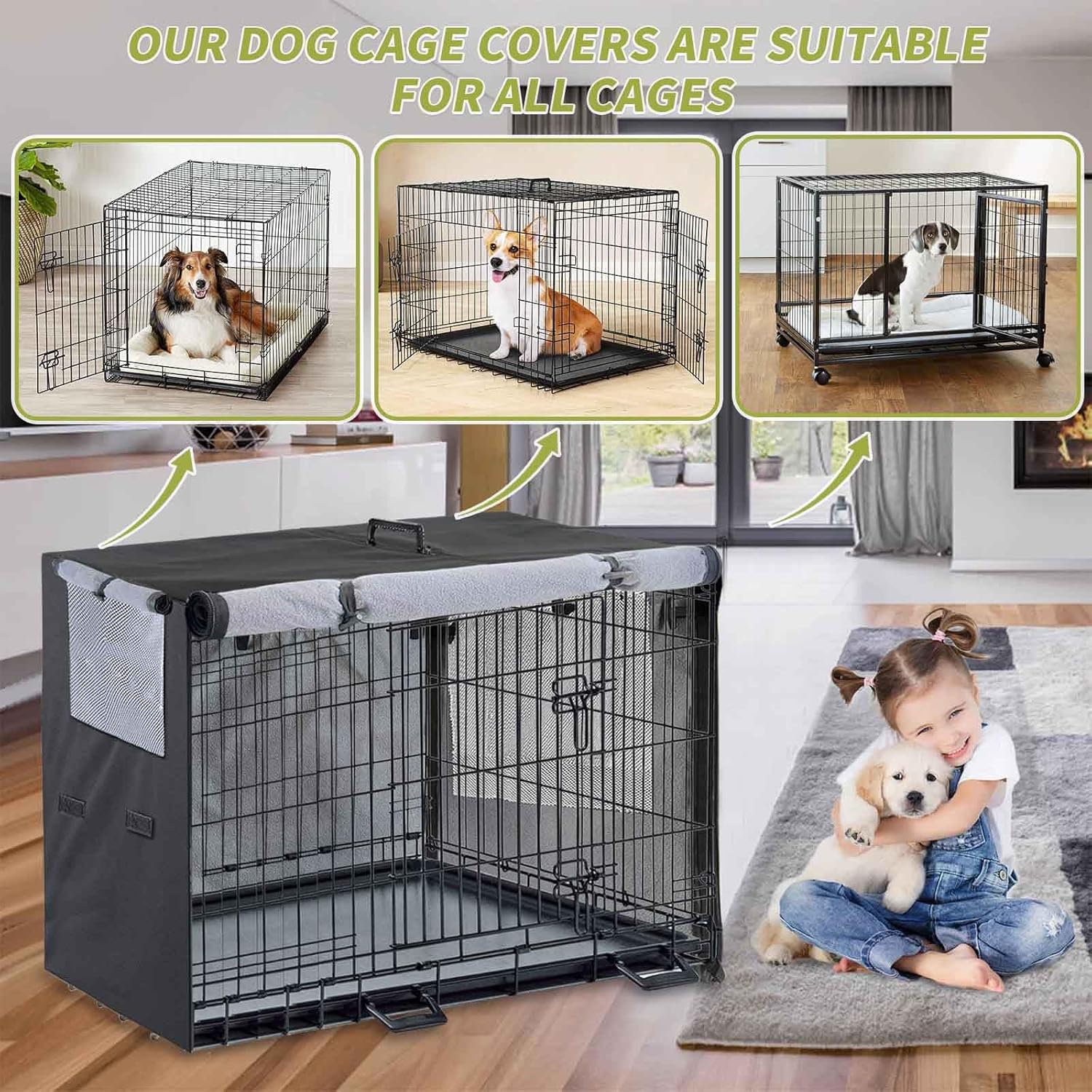 Dog Crate Covers 36 inch Built-in Anti-Freezing Felt for Pet and Small Dog Winter Outdoor Anti-Freeze Protection Dogs Crate Cover for 36 Inch Metal Wire Dog Crate - Only Cover (Black)