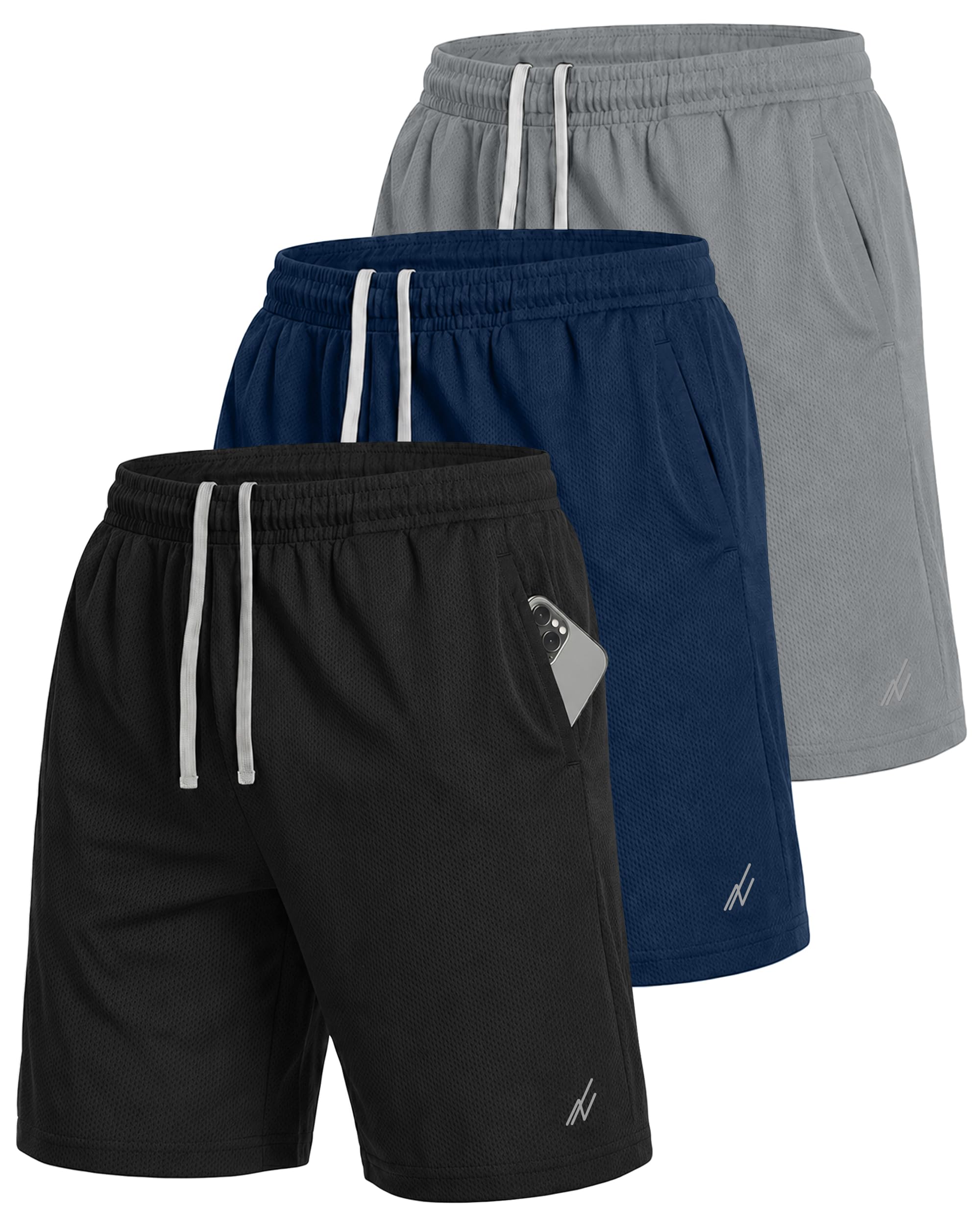 NY Threads Multipack Breathable Mesh Mens Athletic Shorts Loose-Fit Running Gym Shorts