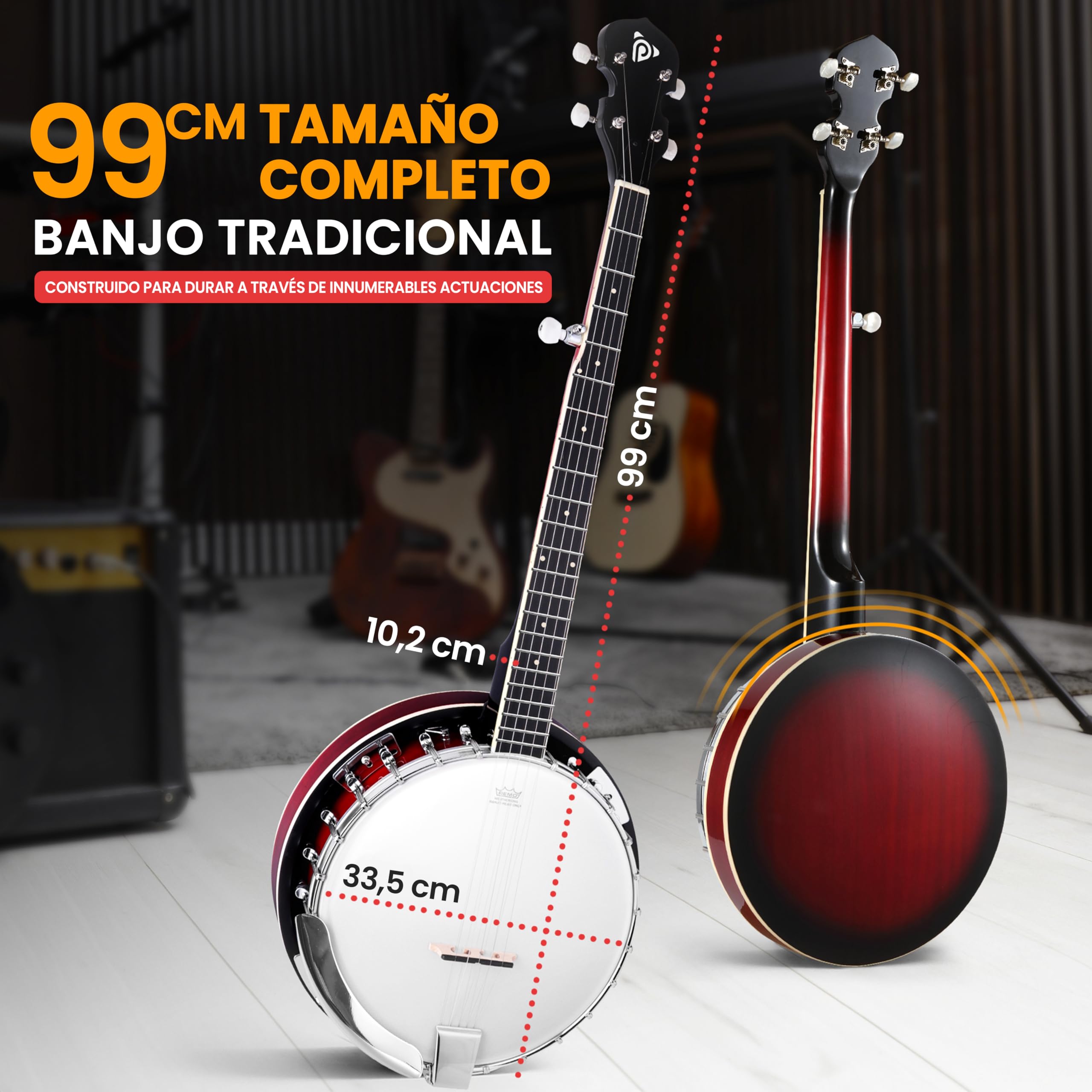 Pyle Banjolele- 5 Saiten, Banjo Kit Instrument, Banjolele Set Inkl. digitalem Stimmgerät, Saiten, Plektren, Gurt, Gig Bag & Werkzeugset, Musikinstrument für Folk, Country & Bluegrass, 99cm