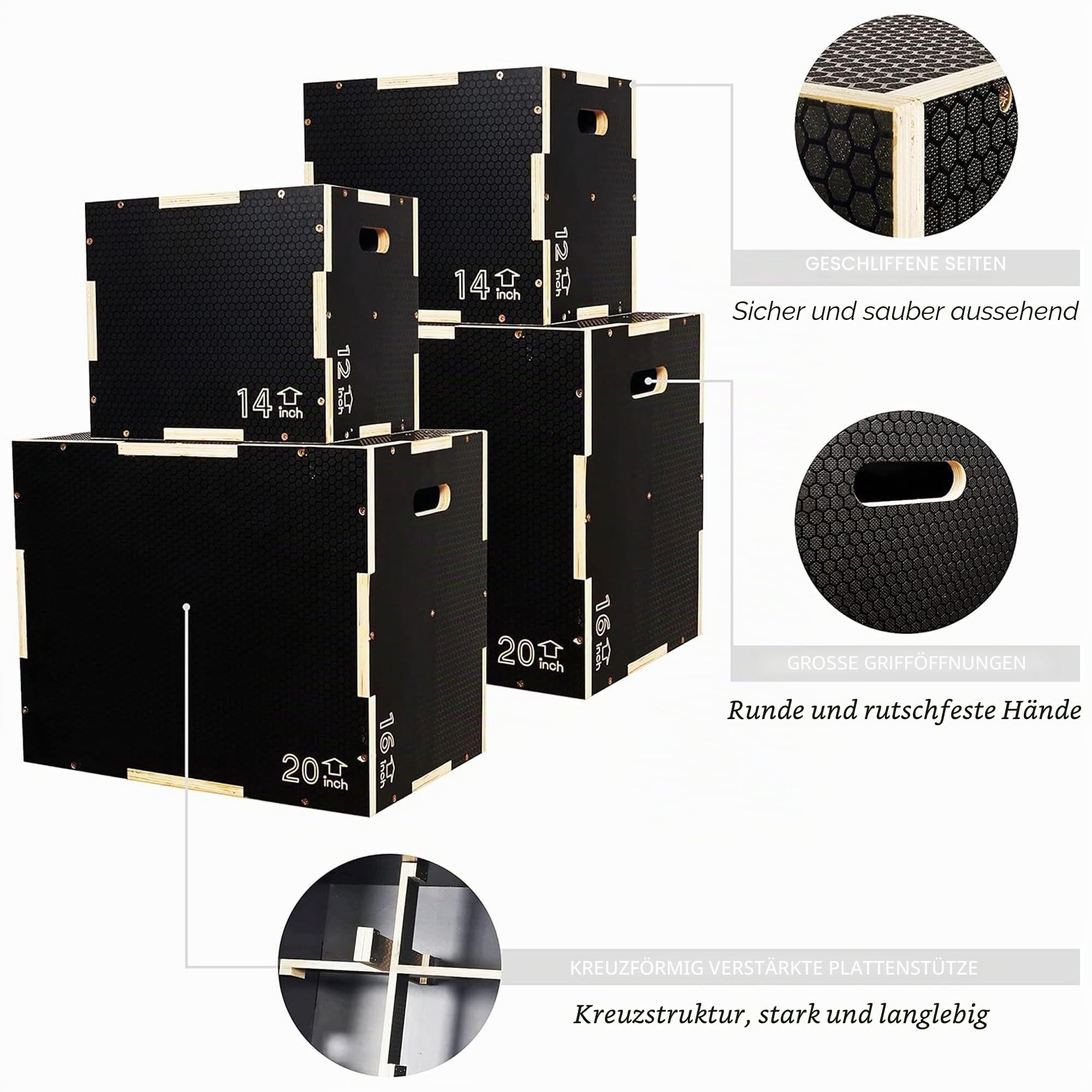 Signature Fitness 3-in-1 Plyo-Box aus rutschfestem Holz, Plyometrische Box, Sprungübung, mehrere Größen