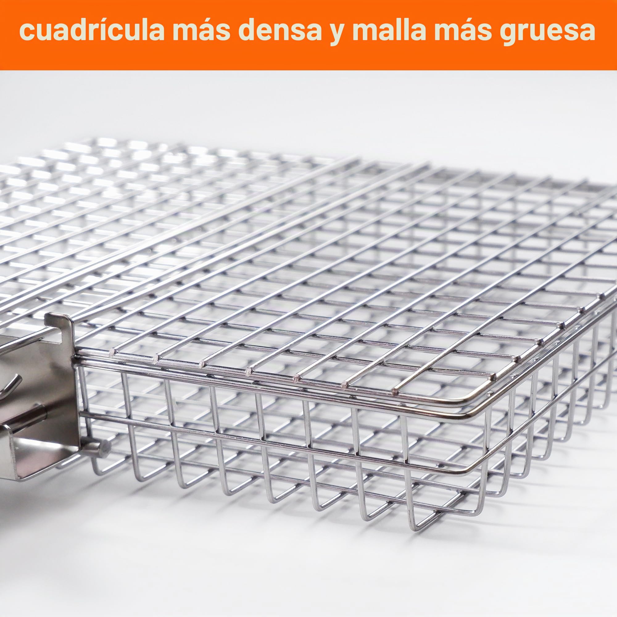 Cesta de parrilla – Cestas de parrilla para parrilla al aire libre, cesta grande de acero inoxidable con mango extraíble, estante portátil para asar pescado para parrilla, ideal para carne