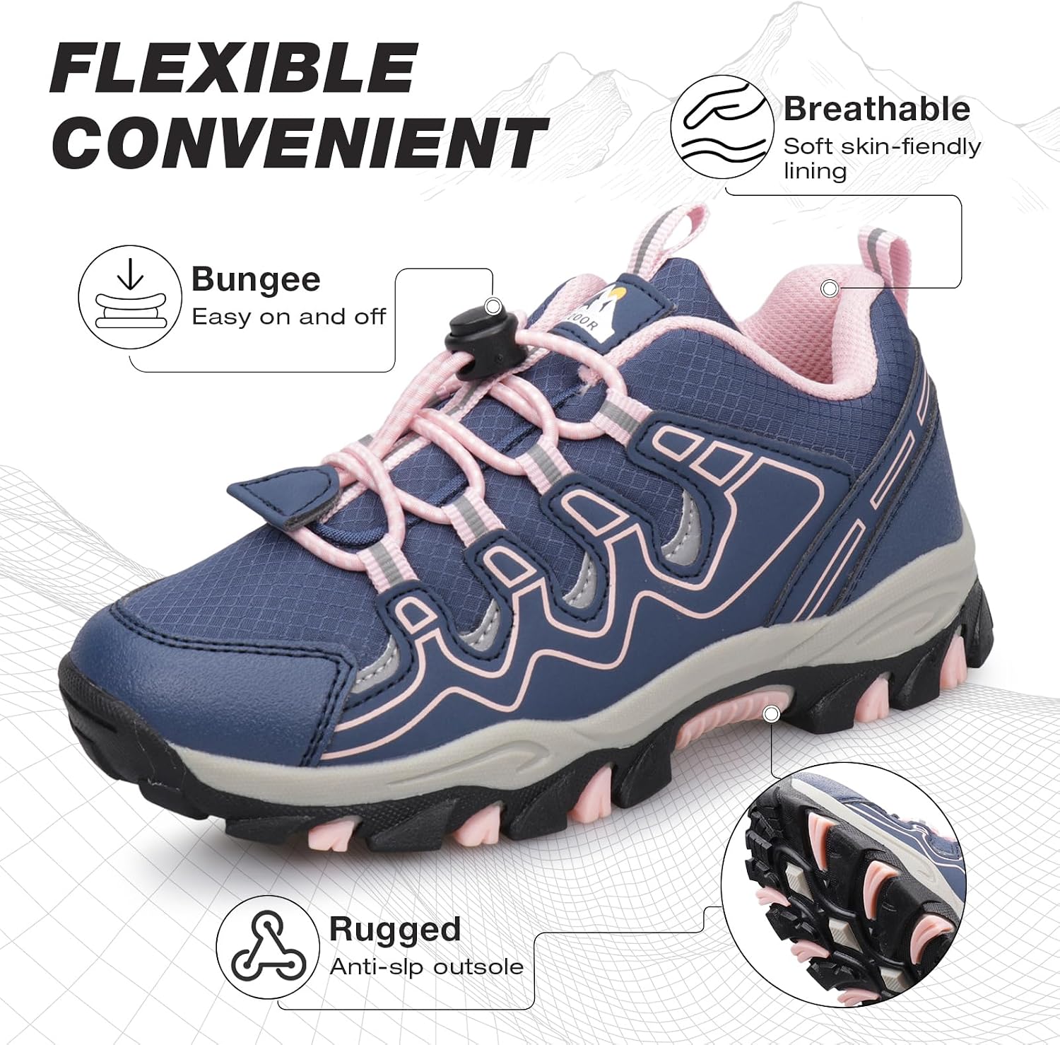 Kids Waterproof Hiking Sneakers - Non-Slip Outdoor Athletic Shoes (Little/Big Kids)