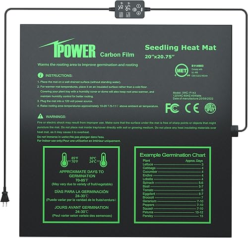 iPower Alfombrilla para plantas con controlador digital de temperatura doble, almohadilla térmica con certificación MET, 20 x 20.75 pulgadas, color