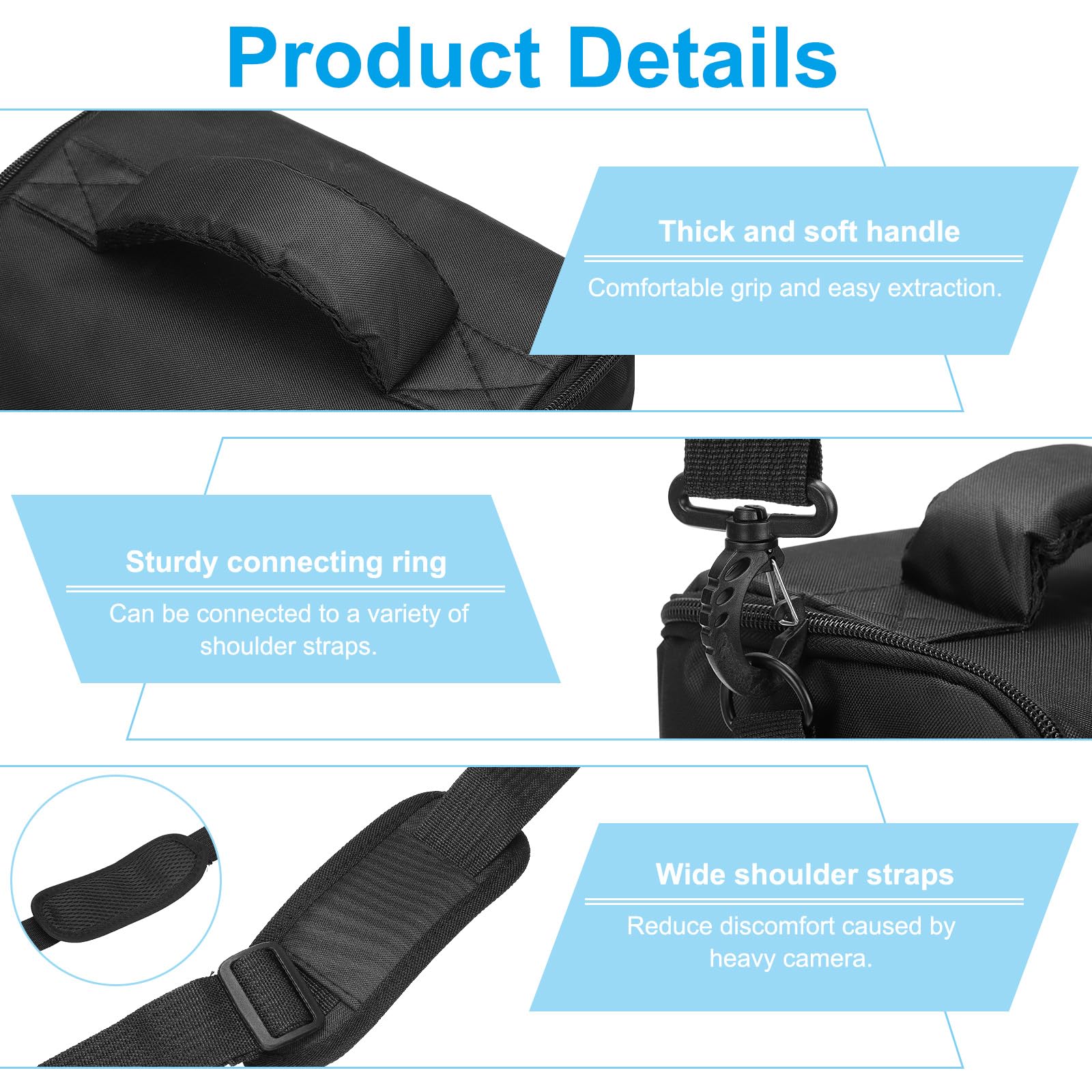 PATIKIL Small Camera Bag, Lens Storage Bags Compact Camera Handbag Case for Travel DSLR SLR Cameras Black, Size S - Image 3