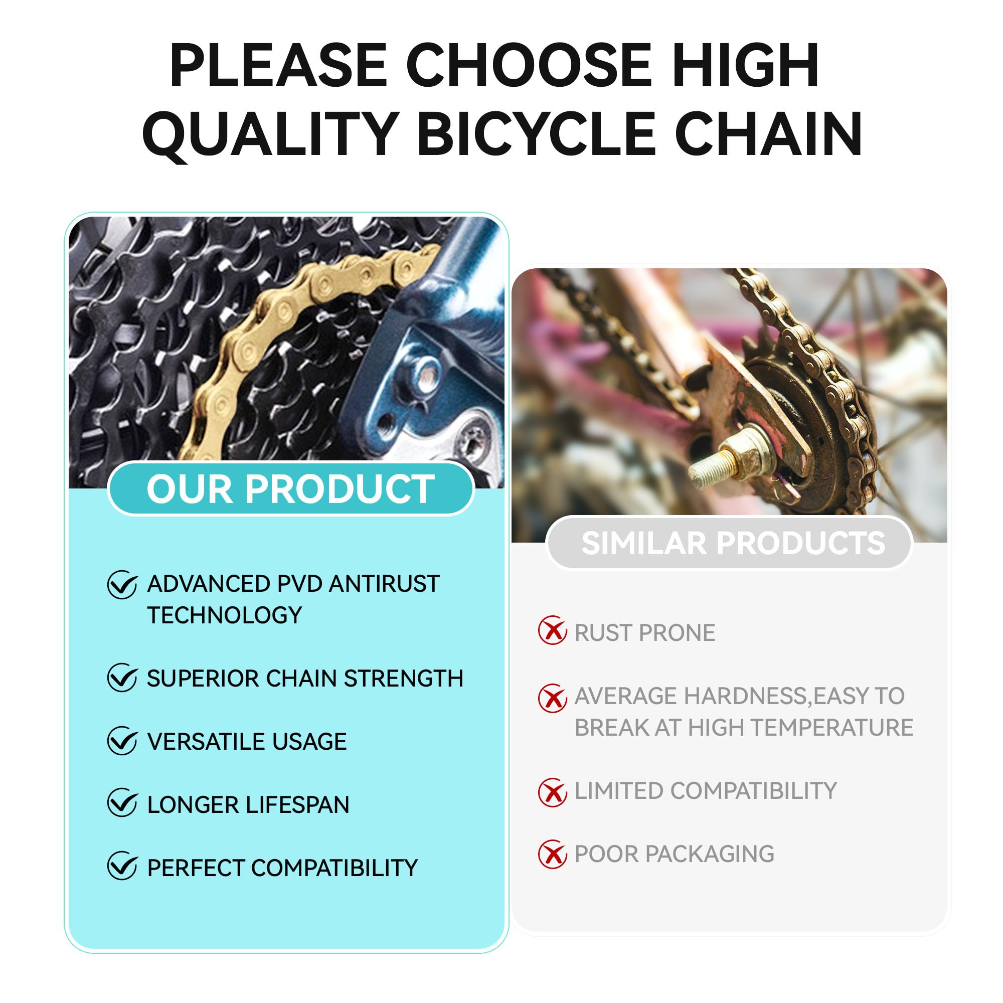 Taicle Gold - Catena per bici a 9 velocità, parti di ricambio per bici da strada, mountain bike, mountain bike, mountain bike, BMX (oro 9 velocità)