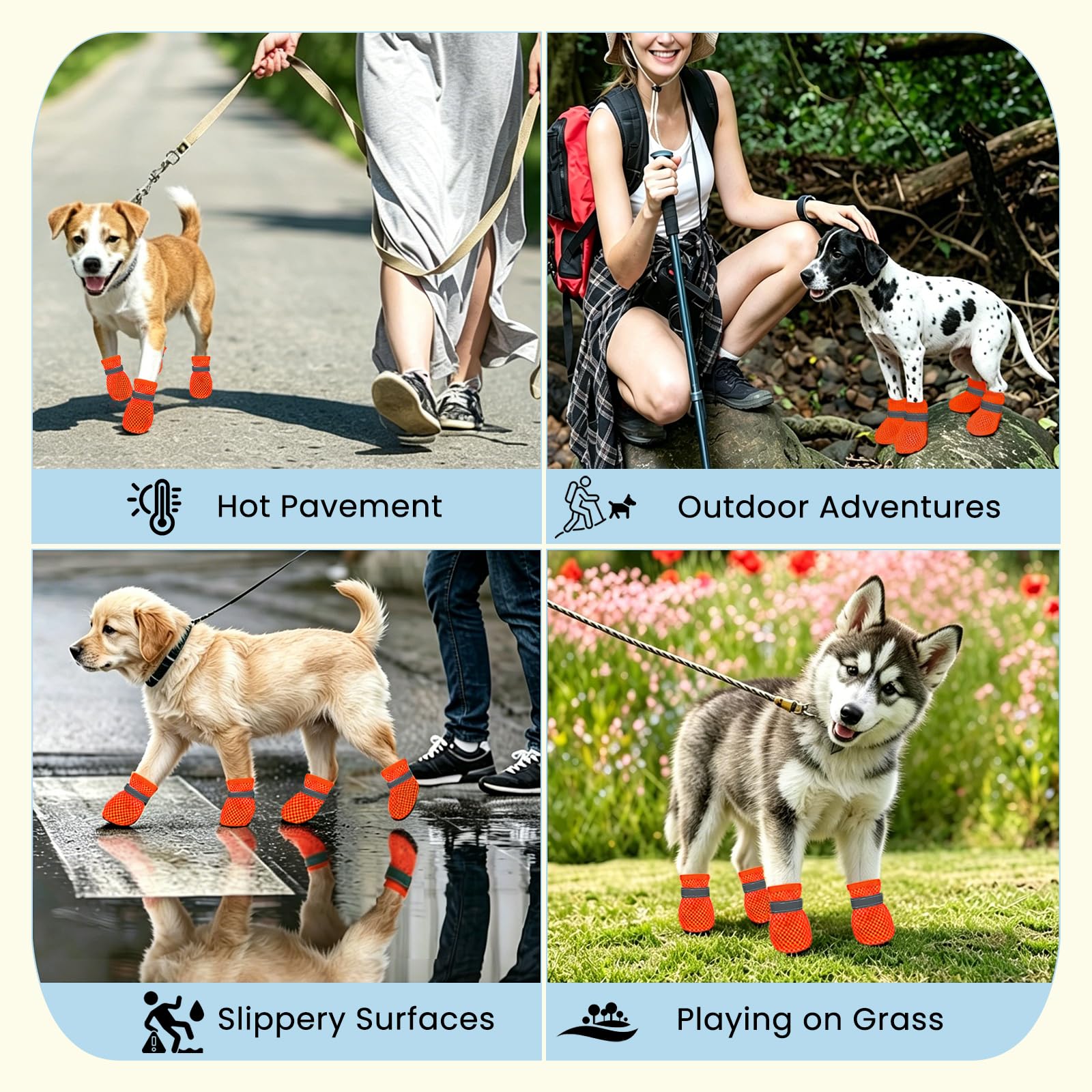 Scarpe Estive per Cani, 4 Pezzi, in Rete, Antiscivolo e Traspiranti, Protettive per Superfici Calde, Erbose e Bagnate Attenzione: non scegliere la taglia che usi abitualmente