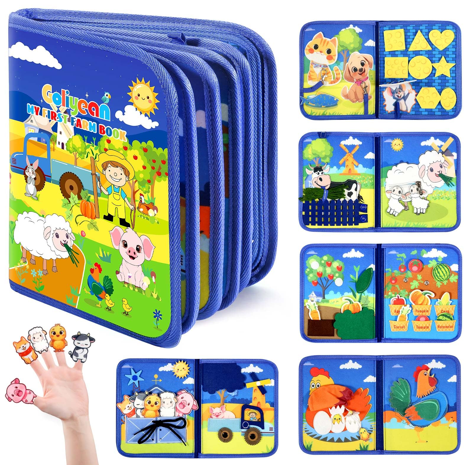 GOLIYEAN Montessori Busy Book for Toddlers 1-3, Busy Board Montessori Toys for 1 Year Old Boy Birthday Gifts, Educational Learning Sensory Activity Books, Quiet Book Travel Toys for Airplane Car