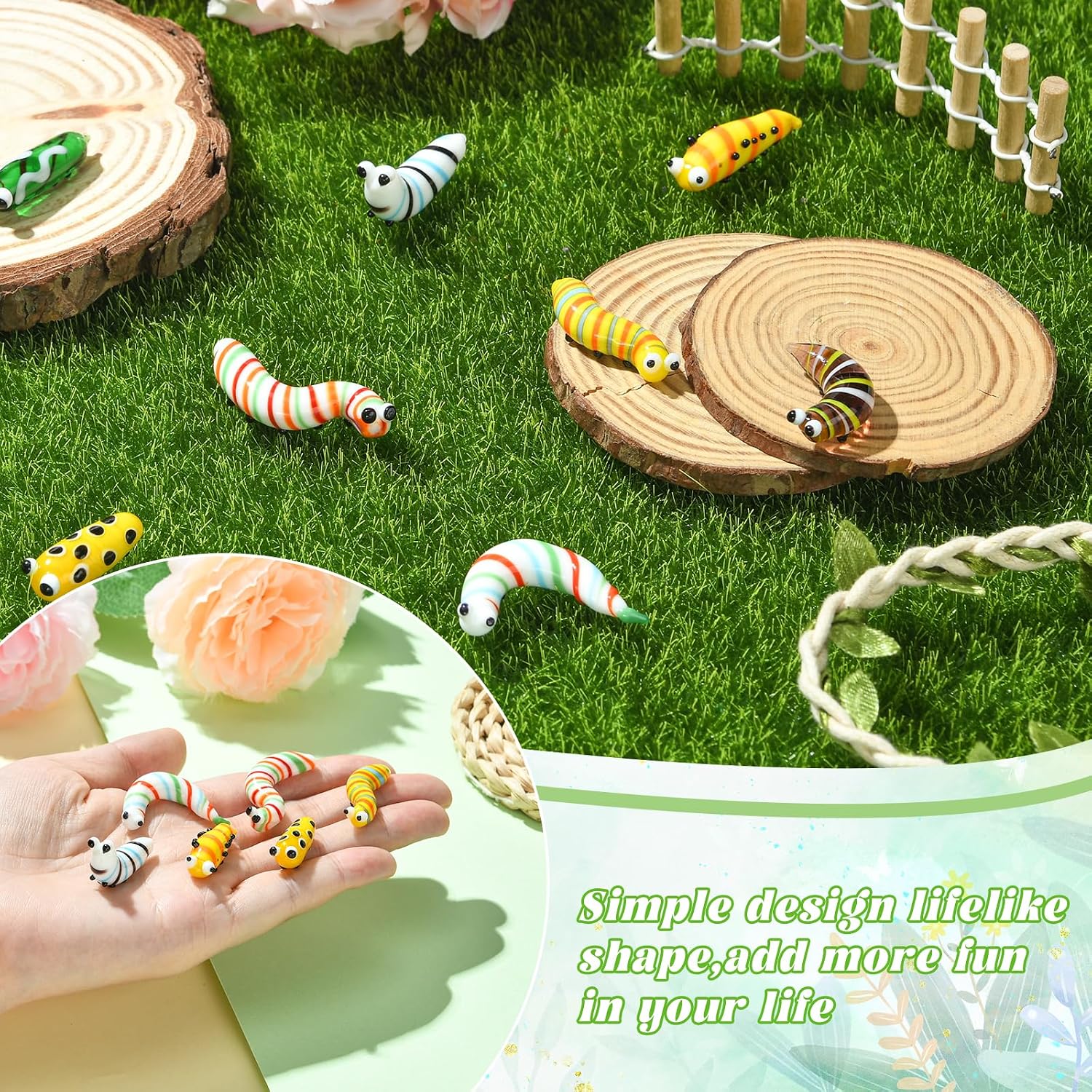 Tiny Glass Animal Figurines for Home Decor, Worm, 8 Pcs image 4