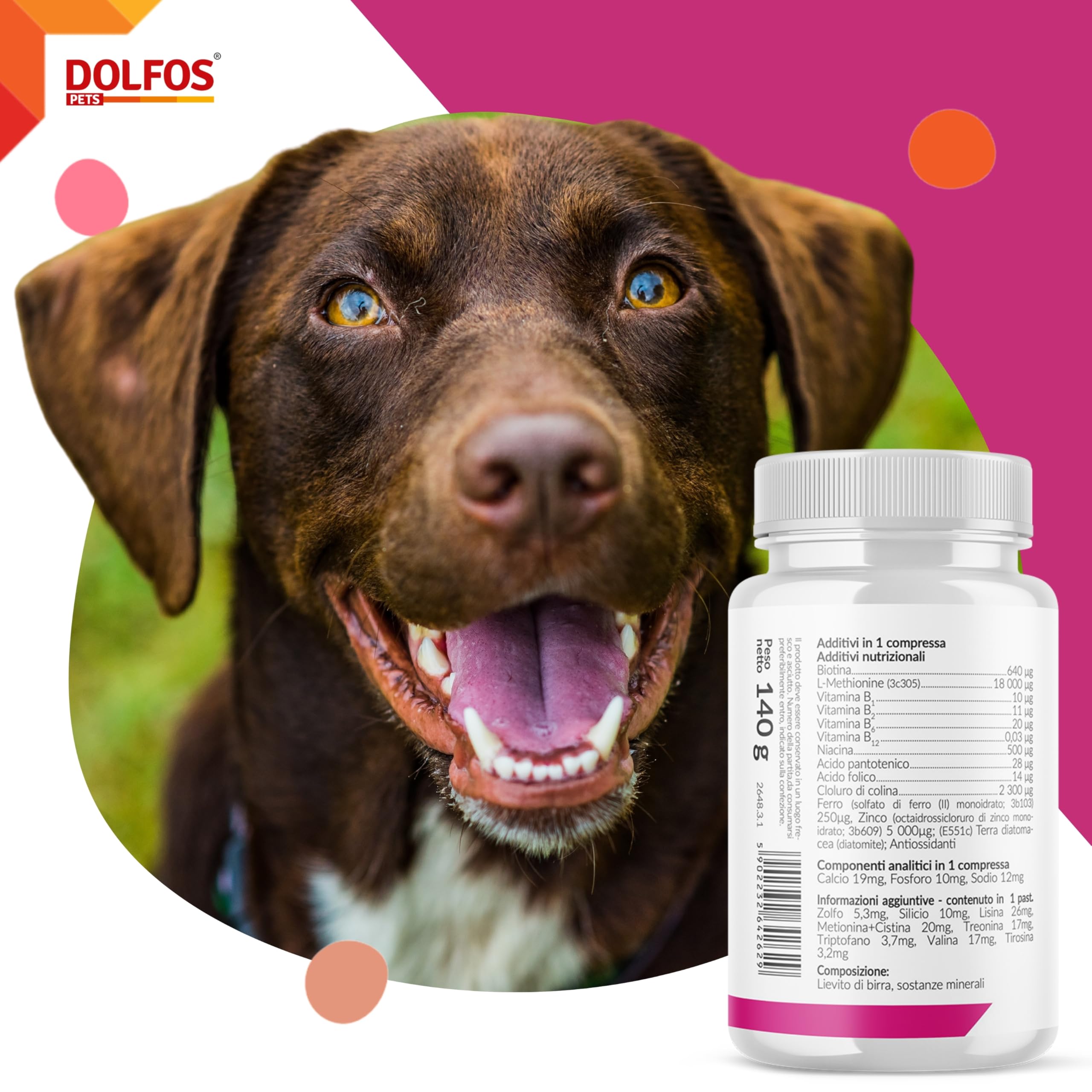 Dolfos Dolvit Biotina - Integratore per il pelo e la Pelle del Cane - Cura la perdita del pelo - Favorisce la lucidità