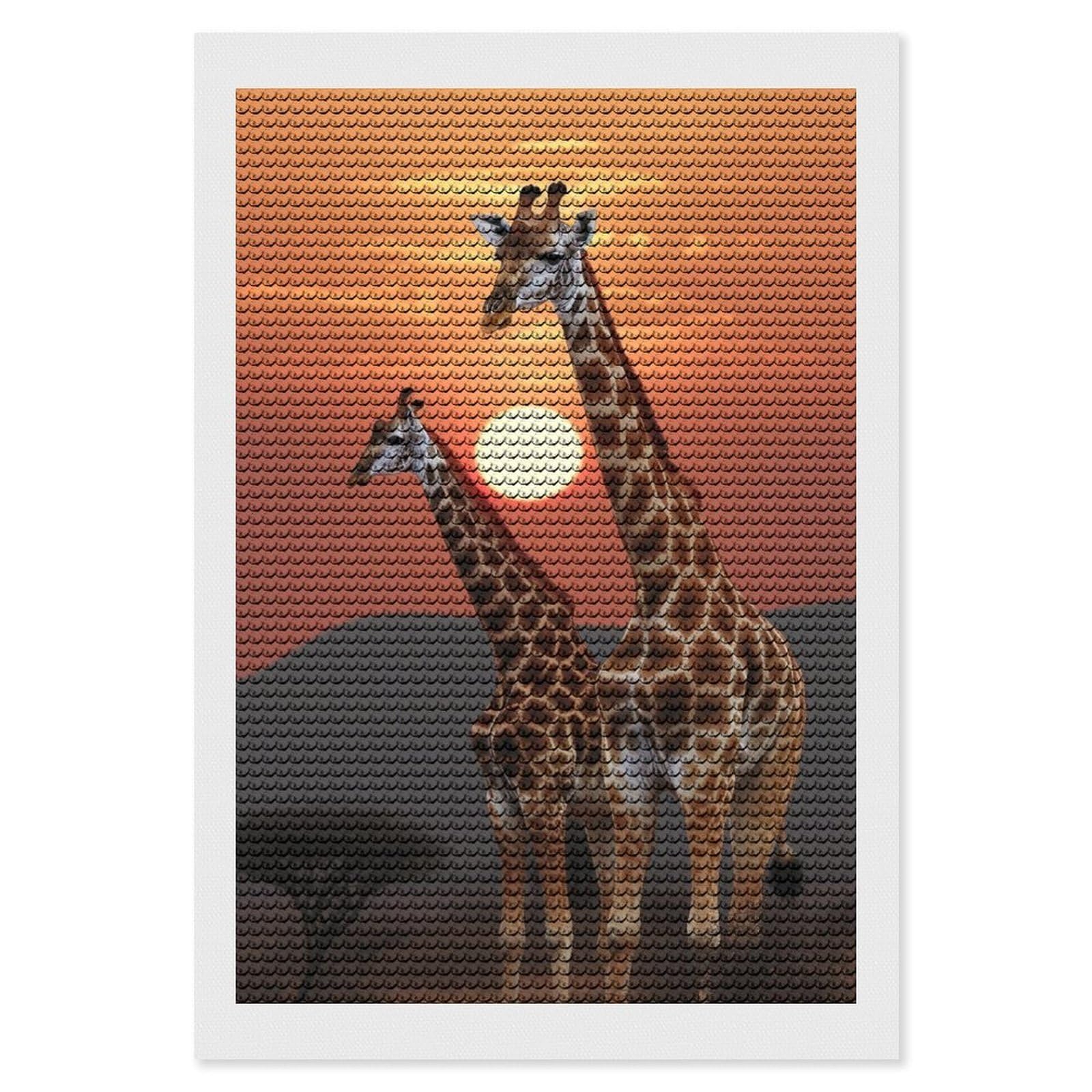 Giraffe at Sunset Diamond Art Kits for Adults, DIY 5D Diamonds Painting Kits for Beginner, Round Full Drill Diamond Dots Painting, Diamonds Pictures Gem Art and Crafts Wall Decor 8"x12"