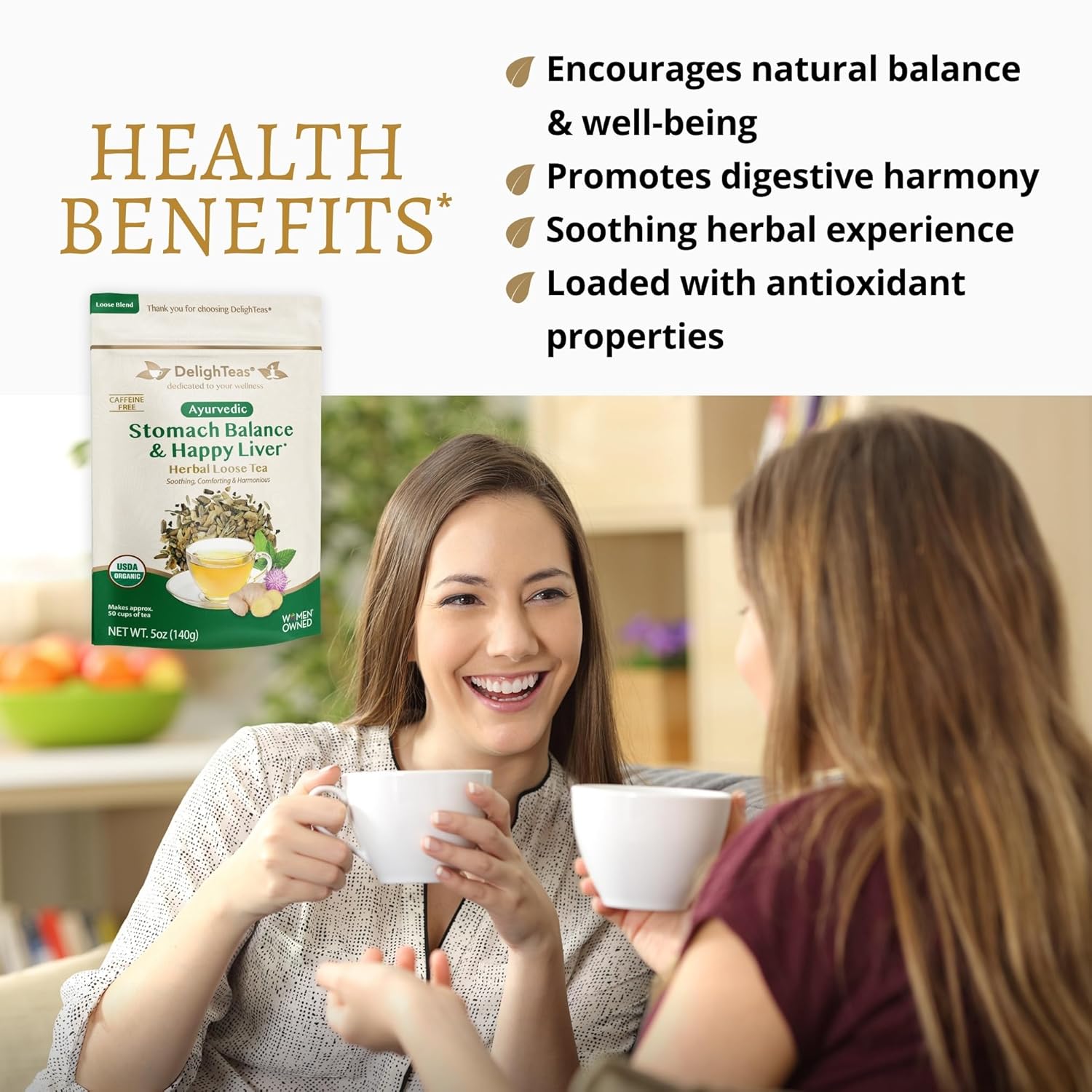 DelighTeas Stomach & Liver Tea | Ayurvedic Herbal Blend for Digestion | Organic Milk Thistle, Fennel, Ginger, Peppermint & Licorice | Vegan, Caffeine-Free, Sugar-Free | Loose Leaf, 50 Servings, 5oz - Image 3