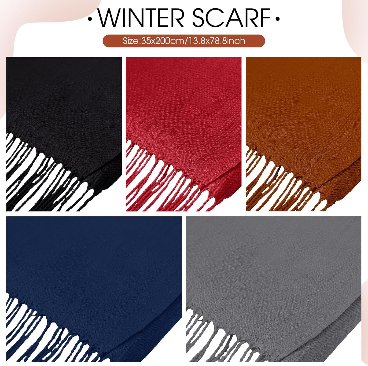 Suhine Women Men's Scarf Bulk Winter Soft Blanket Scarves Warm Large Shawls and Wraps Tassel Edge 13.8 x 78.8 Inch - Image 2