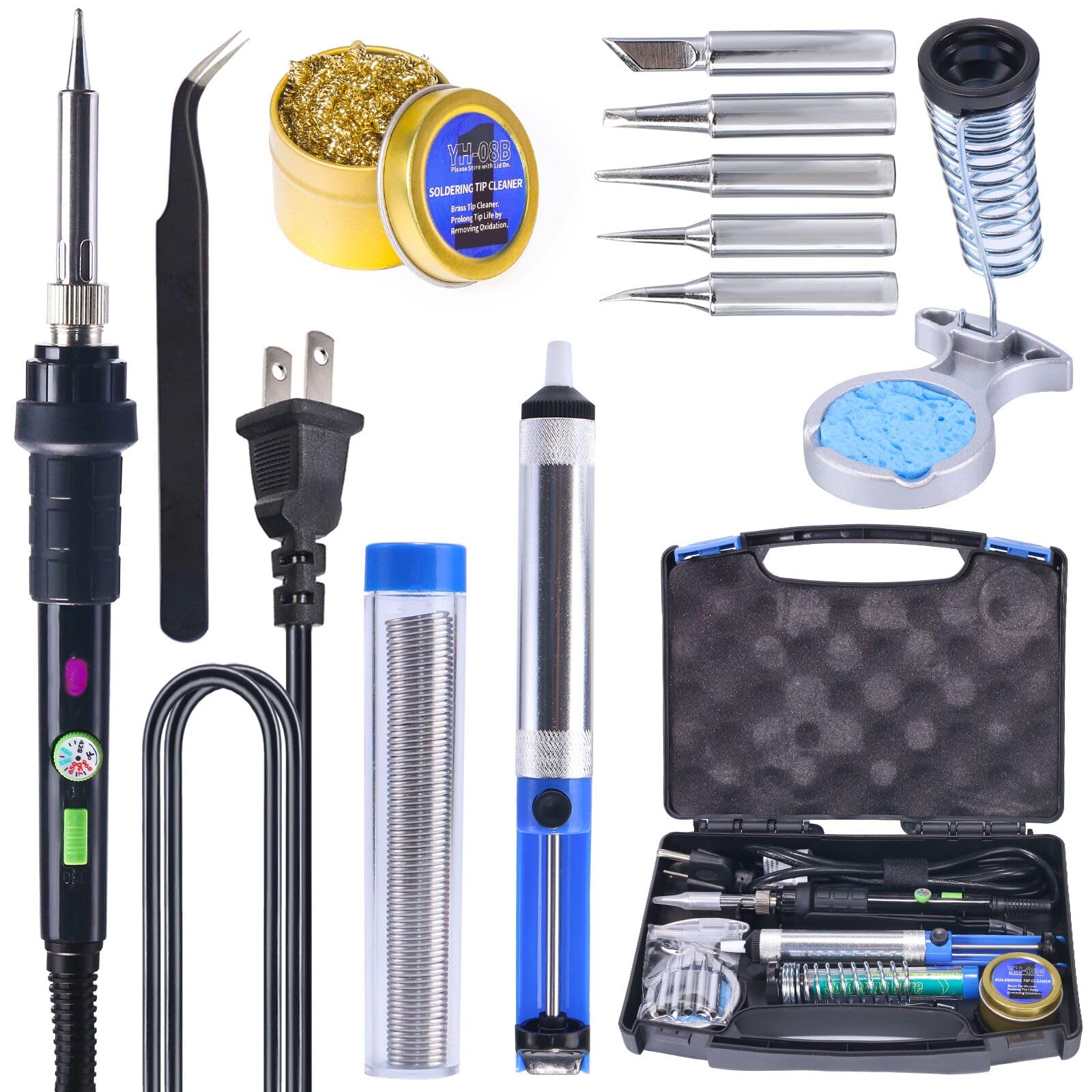 947-III 60W Soldering Iron Kit Adjustable Temperature with Sticky Holder, Tip Cleaner, Cleaning Sponge Power Switch, Operation Indicator, Portable Soldering Kit