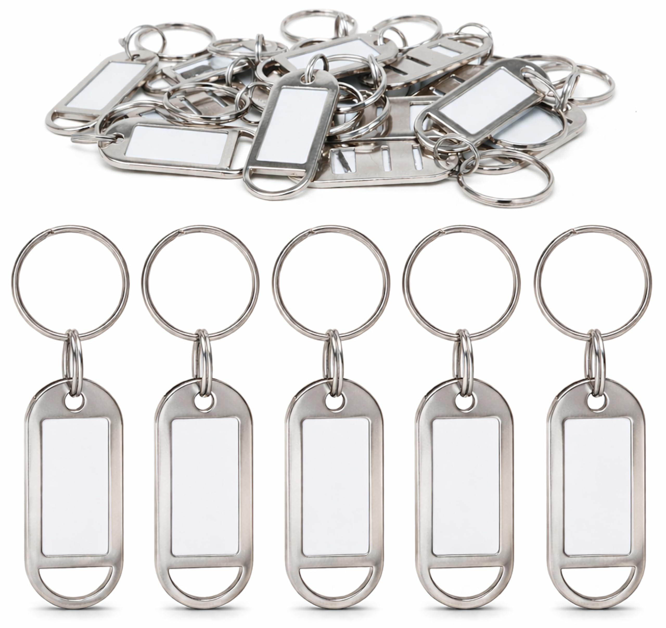 Llavero con Etiqueta Identificativa de Metal (Pack 10) – Portaetiquetas Metálico con Anilla, Etiquetas Reemplazables y Cubierta Transparente – Identificadores para Llaves, Garaje, Trastero, Airbnb