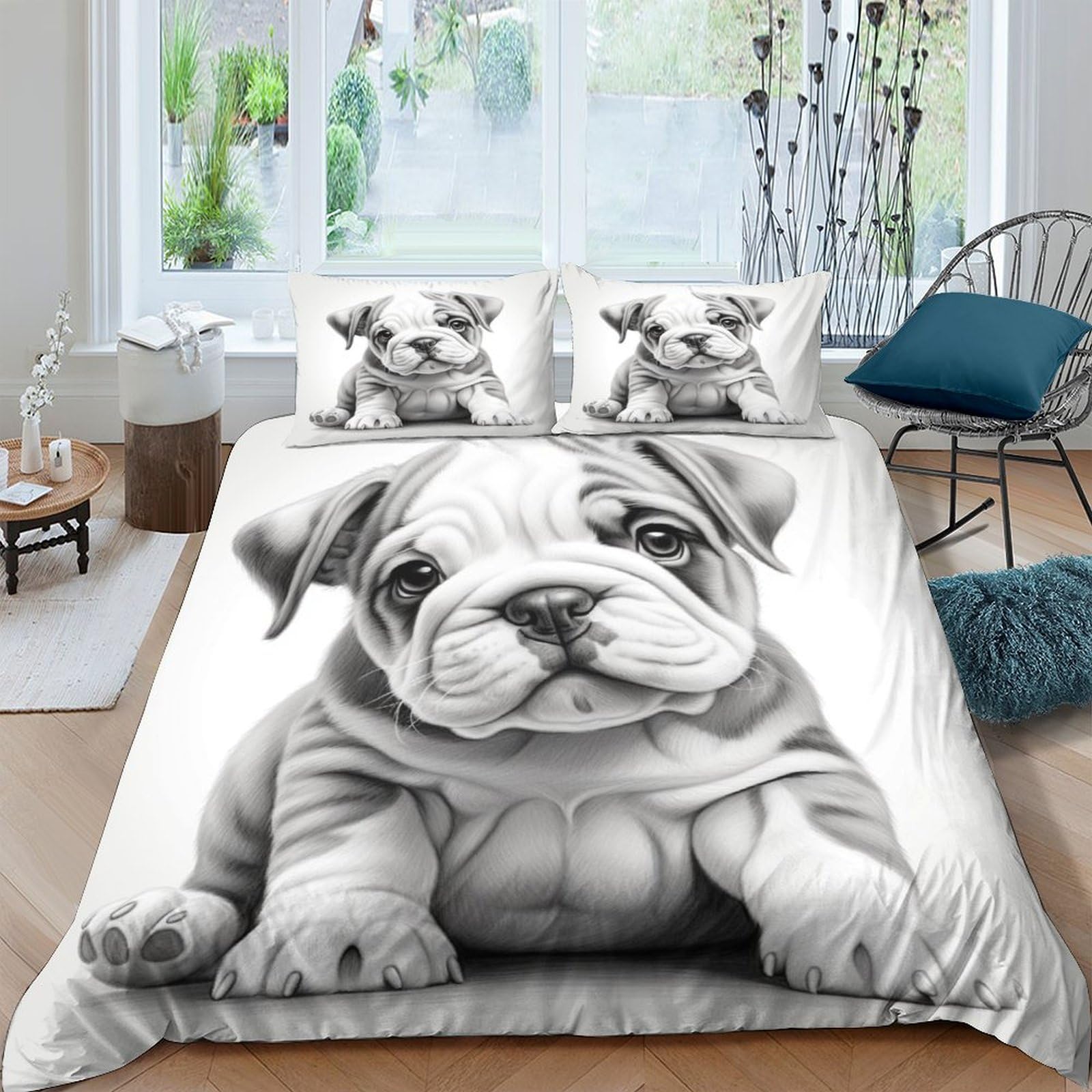 Vudbelafc Style-10 English Bulldog Duvet Cover 3 Pcs Hotel Quality Quilt Cover Bedding Sets Bed Covers With Pillowcases With Zipper Closure Ultra Soft Hypoallergenic Microfiber Double（200X200cm）