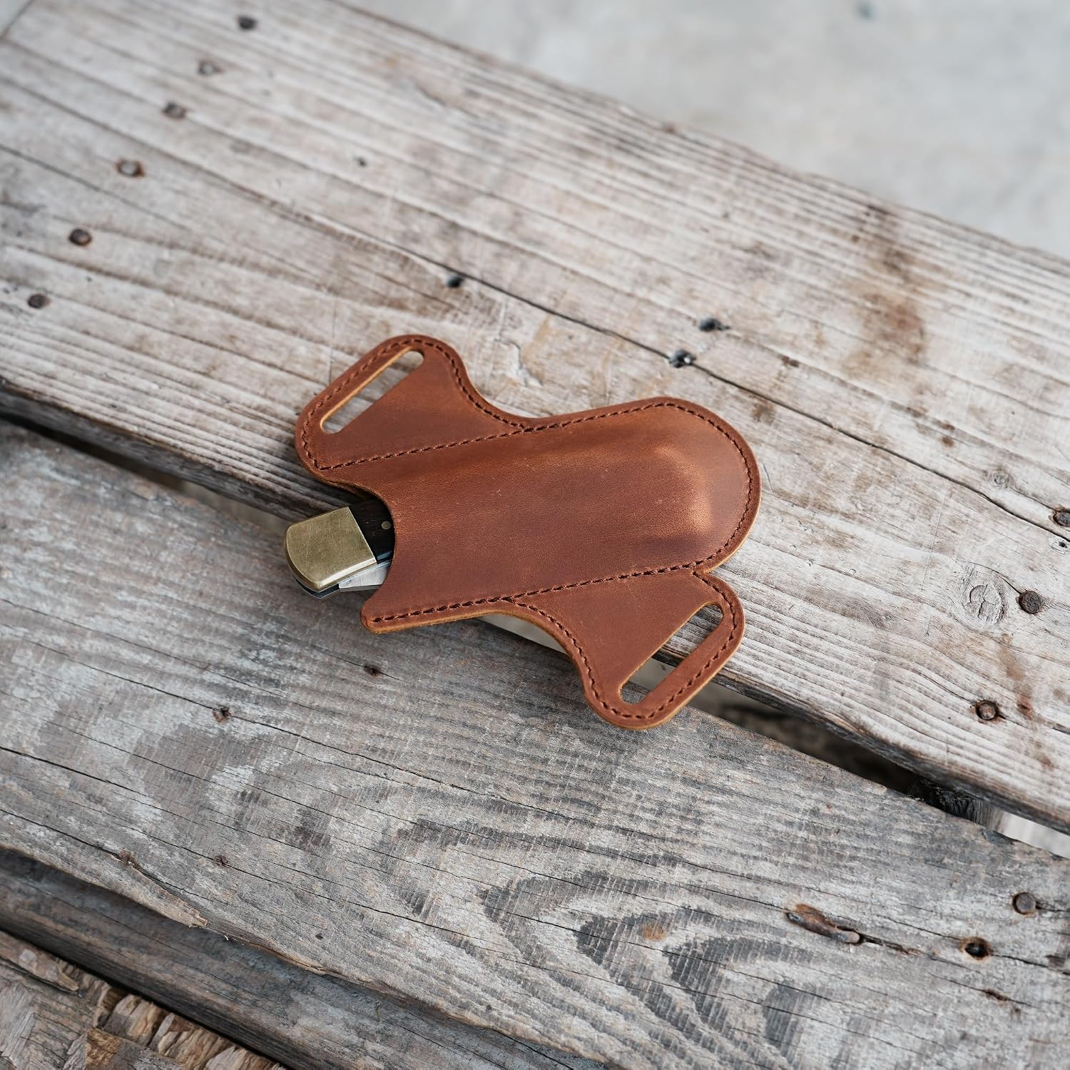 JJNUSA Folding Pocket Leather Knife Sheath for 4"-5" inch Knives, Leather Knives Holder, 5" inch Holster Belt Loop, Flashlight Holder, EDC for Buck 110 Pouch
