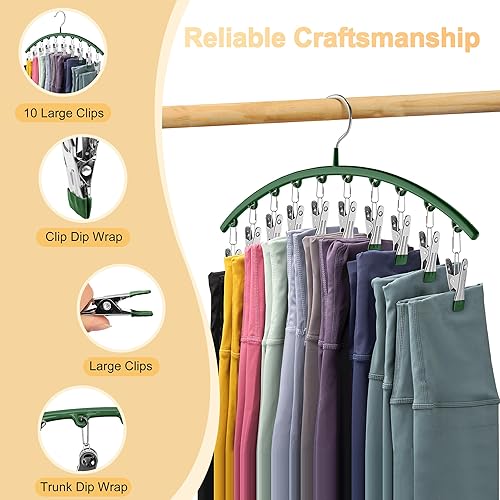 Miniatura 7 de Volnamal Organizador de leggings para armario, perchas de metal para pantalones de yoga, paquete de 2 con 10 clips con capacidad para 20 leggings,