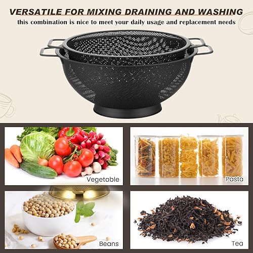 Miniatura 4 de Colador negro mate para cocina, de 4 y 5 cuartos de galón, colador de acero inoxidable con asa, colador de pasta para espagueti, alimentos, frutas,