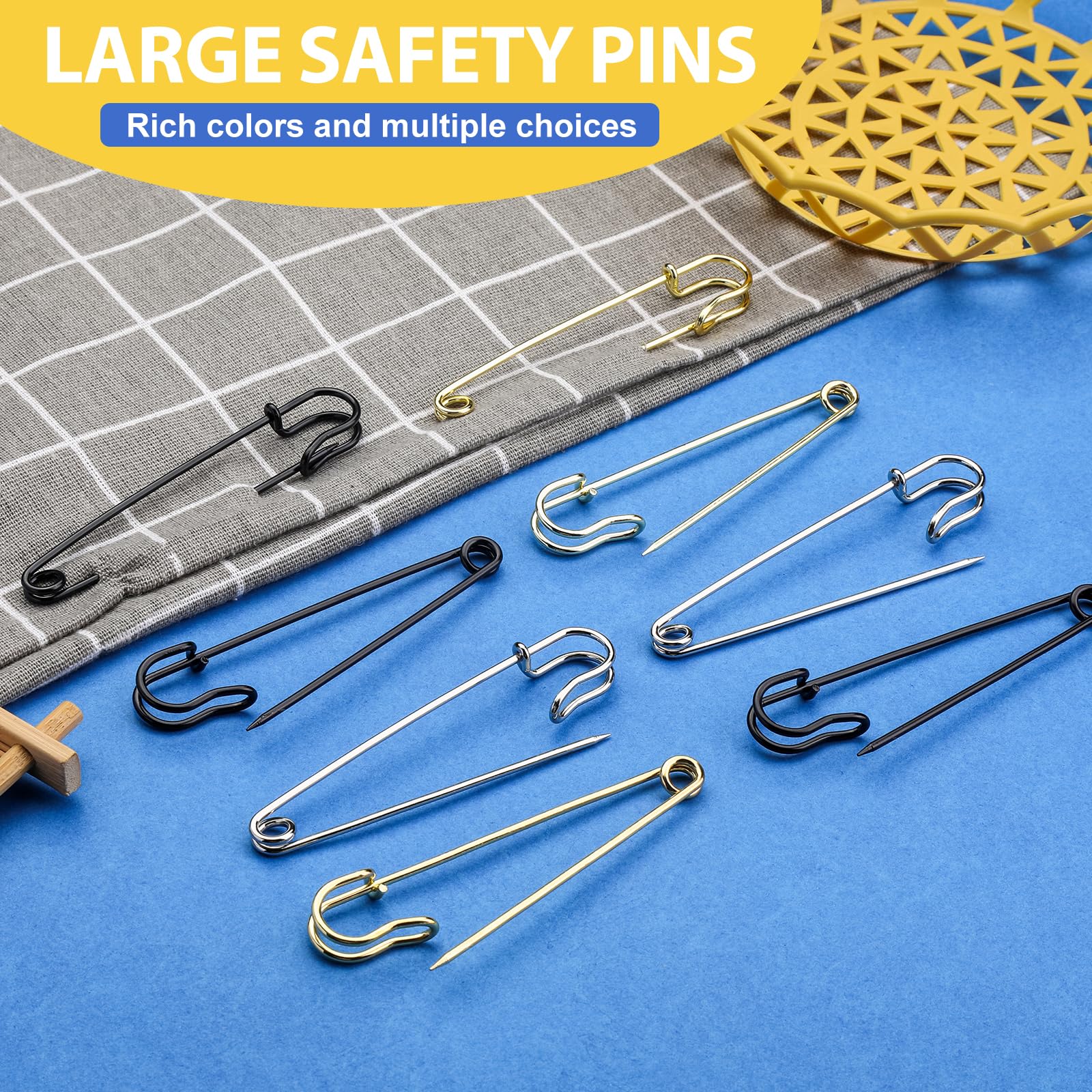 Safety Pins, 15 Pack Large Safety Pin 4 Inch, Heavy Duty Safety Pins for Clothes, Diapers, Blankets, Laundry, Leather Canvas, DIY Crafts (Silvery) — view 6