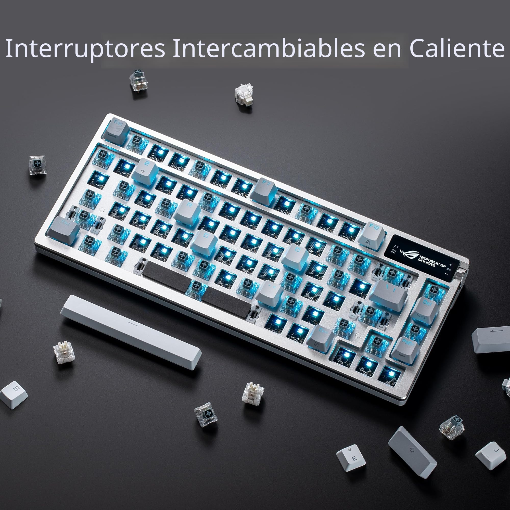 ASUS ROG Azoth White - Teclado mecánico Gaming con conexión Tri-Modo, Pantalla OLED, Montaje por Junta, conmutadores y estabilizadores de Teclado ROG NX Red prelubricados, Hot-Swap, AZERTY