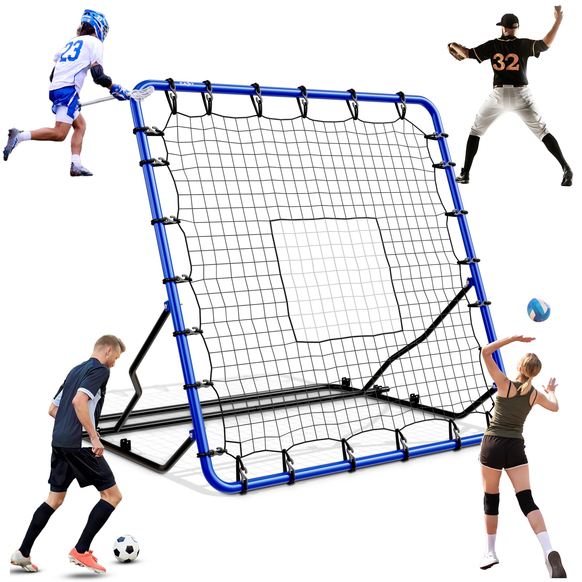 Volleyball Rebounder Net - Adjustable Volleyball Equipment, Soccer Nets, Baseball Rebounders Nets &amp; Lacrosse Practice Net w Robust Steel Frame &amp; PE Netting - Easy Setup Bounce Back Training Aids