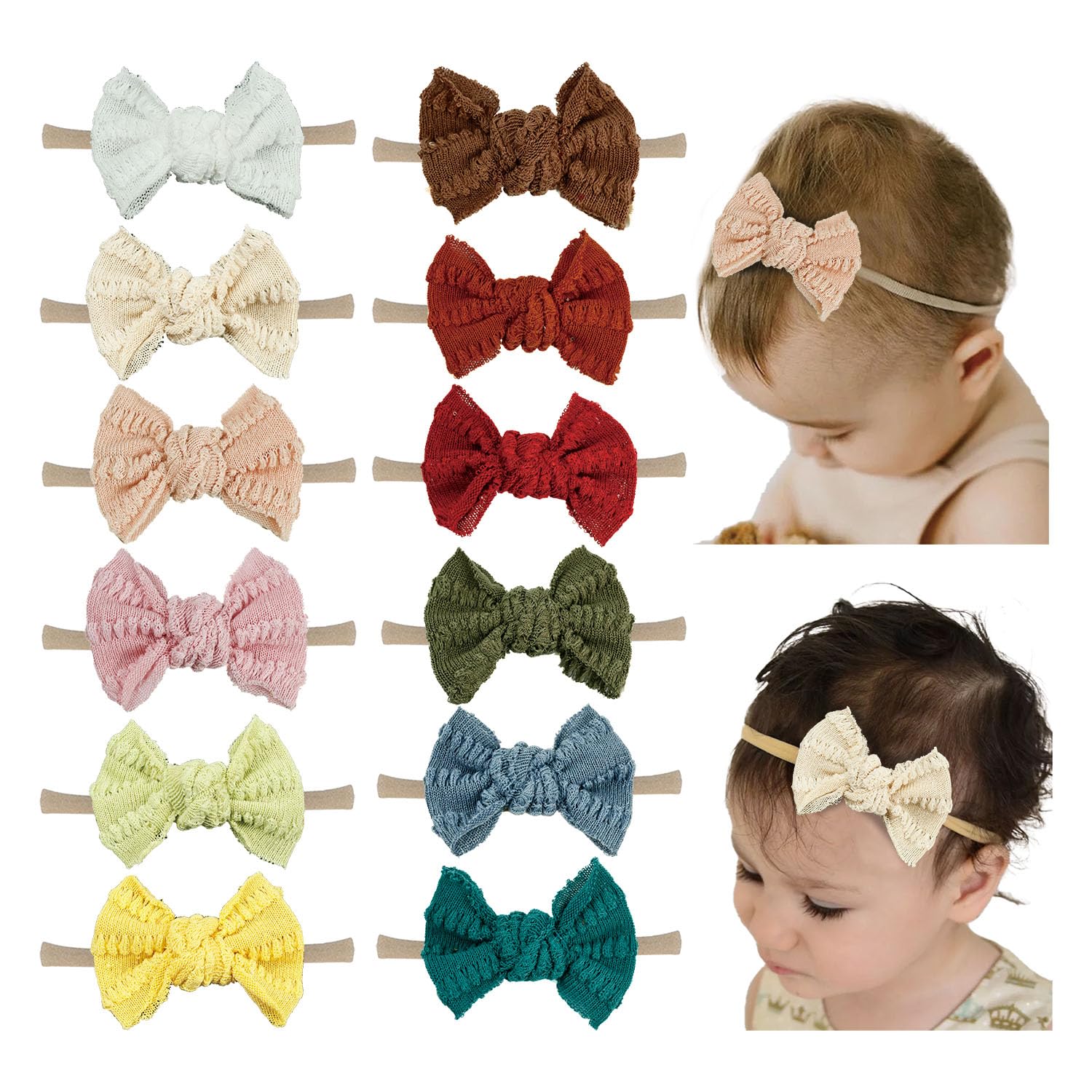 Baby Girl Knitting Hair Bow Headband Nylon Elastic Hair Bands 12Pcs Fall WInter Hair Accessories for Newborn Toddlers (knitted 12pcs)