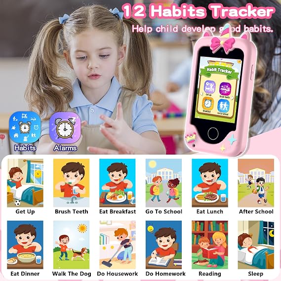 Kids Phone Toys for Girls, 3 4 5 6 7 8 Year Old Boys Girls Christmas Birthday Gifts for Kids, 2.8 Touchscreen Smartphone Toddler Cell Phone, Children Play Toy Phone with Camera, Game, Music, 8GB Card