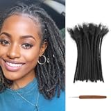 FAELBATY Human Hair Loc Extensions 0.6cm Thickness 6 Inch 30 Strands Handmade and 100% Real Human Hair Dreadlock Extensions for Man Women Kids Can Be Dyed Bleached Curled and Twisted (Natural Black)