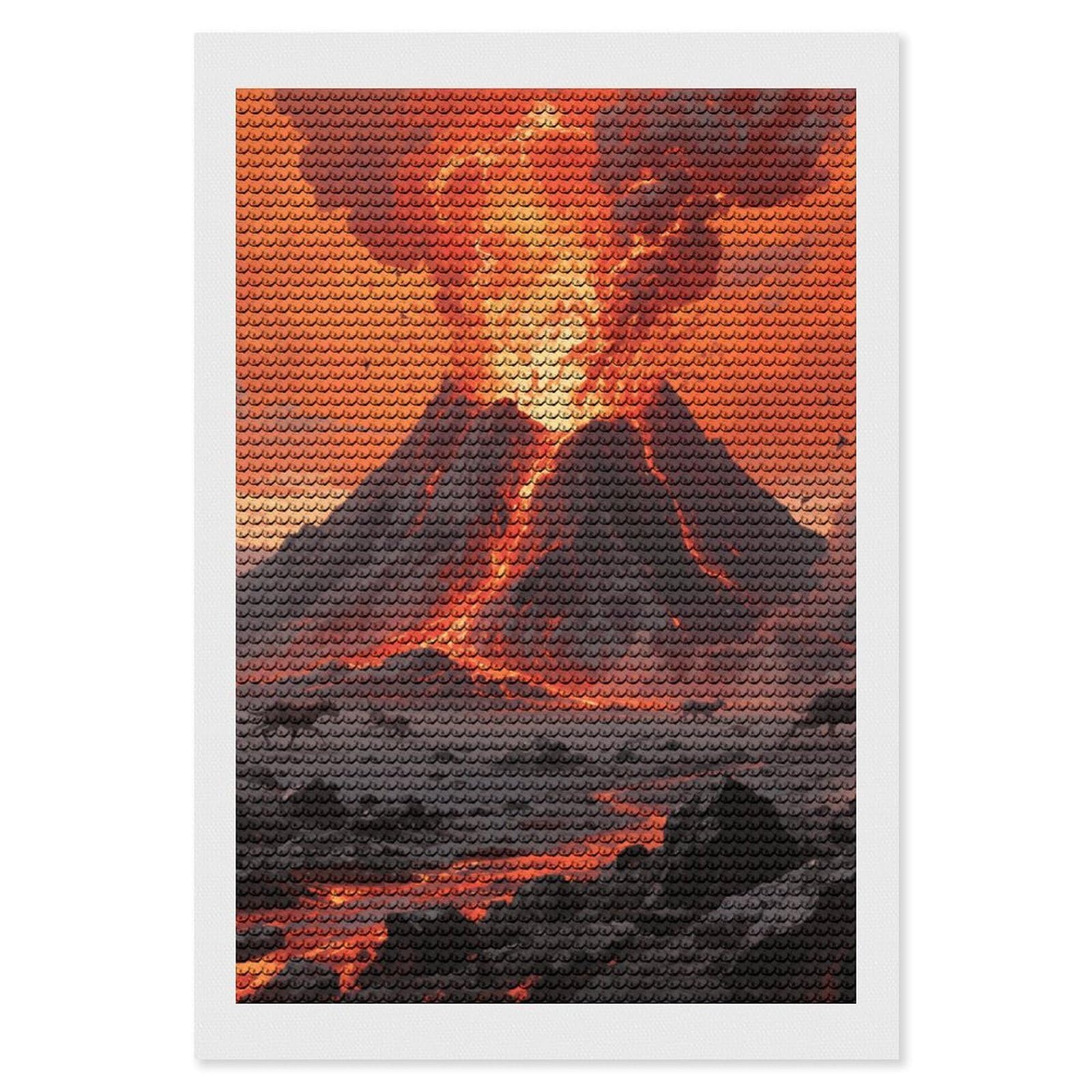 FodPand Volcano Wonder 5D Diamond Painting Kits for Adults Beginners Full Drill Round Diamond Dots Pictures Gem Art Supplies for Home Wall Room Decoration DIY Craft Set Gift 8x12