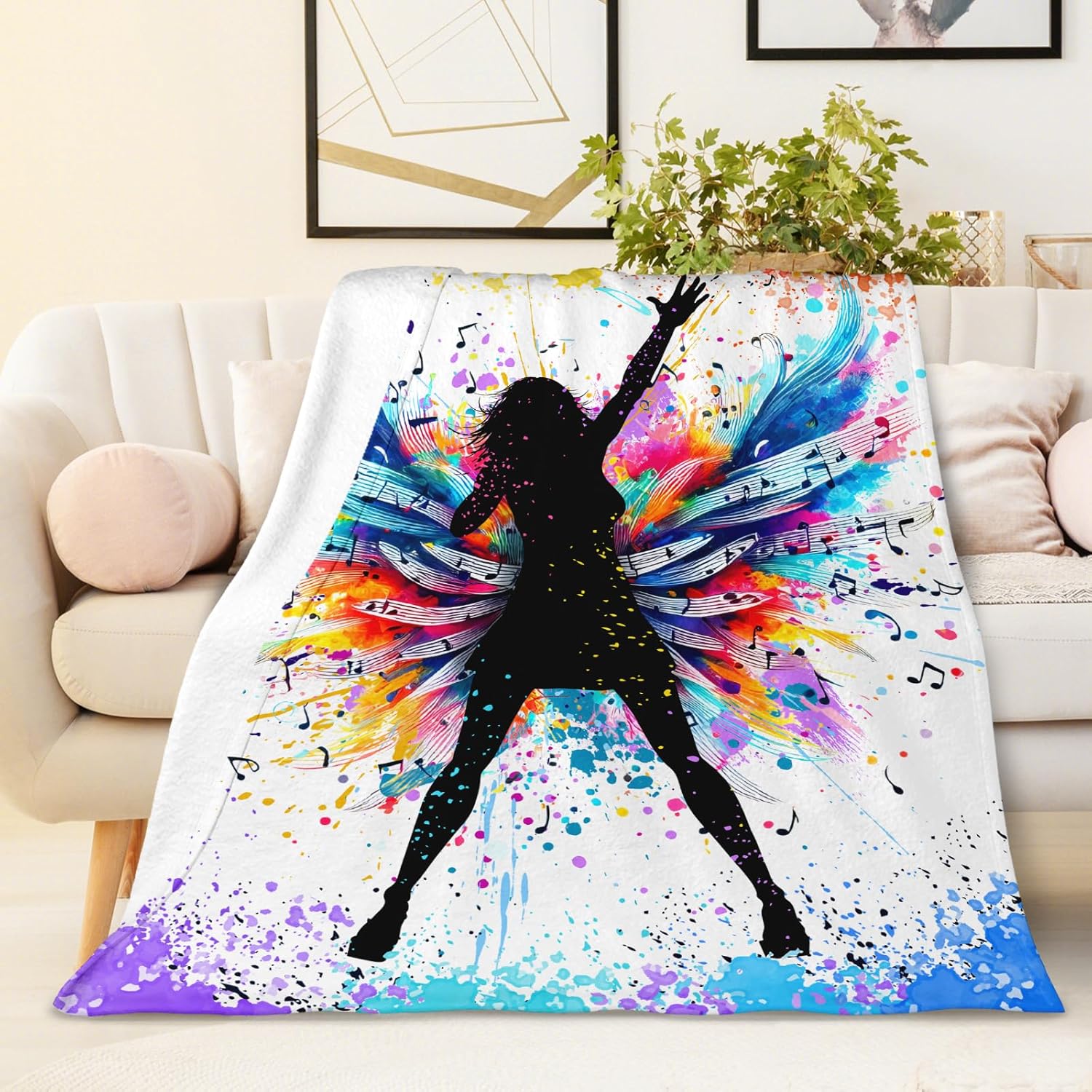 Music Blanket for Girls Women, Singer Throw Blanket Gifts for Music Lovers Kids Teens Adults, 50x60 Inches Cute Soft Fuzzy Flannel Music Themed Blanket Decor for Couch Sofa Bed