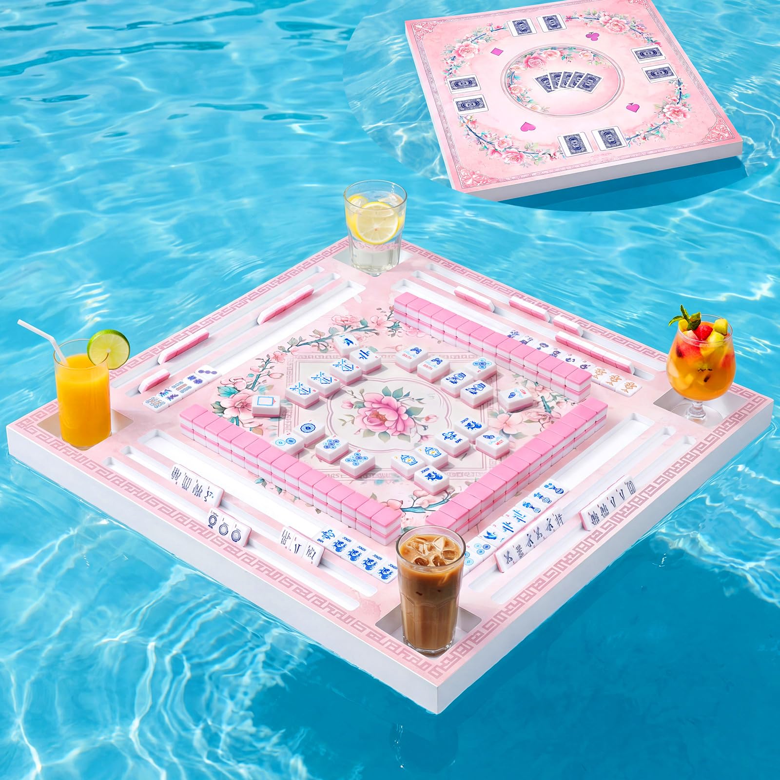 Teyva Daily Mahjong Table Top with 3-tier Tile Rack, Reversible Poker Table Top, 4 Built-in Cup Holders, Dual-sided Game Board for American Mahjong, Poker, Dominoes, Card Games, Game Night Accessories