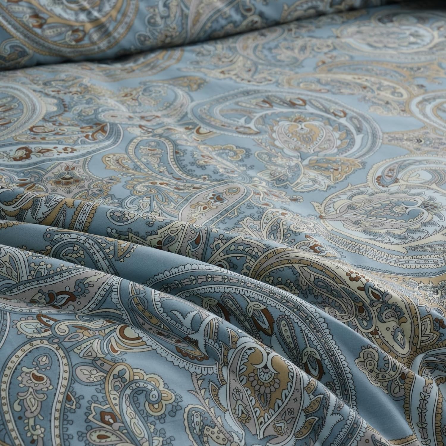 Blue Paisley Comforter Set Queen, 100% Cotton Boho Paisley Pattern Comforter Set 3 Pcs Soft Cotton Lightweight Comforter All Season Down Alternative Bedding Sets