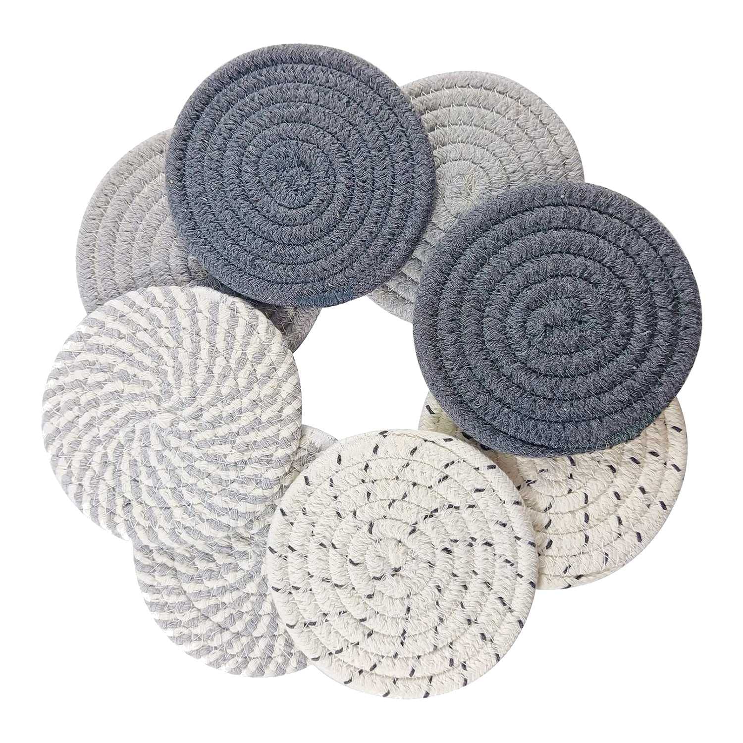 Rouufgeg Brown 8 Pcs Drink Coasters With Holder, 4 Colors Absorbent Coasters For Drinks, Minimalist Cotton Woven Coaster Set For Home
