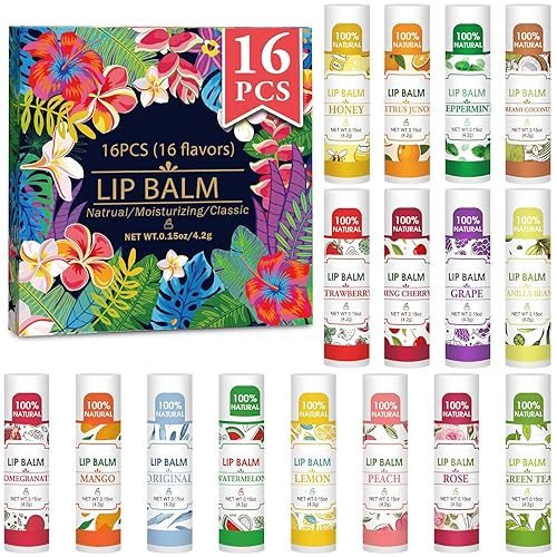 Paquete de 16 bálsamos labiales, bálsamo labial natural a granel con vitamina E y aceite de coco, bálsamos labiales hidratantes a granel para labios