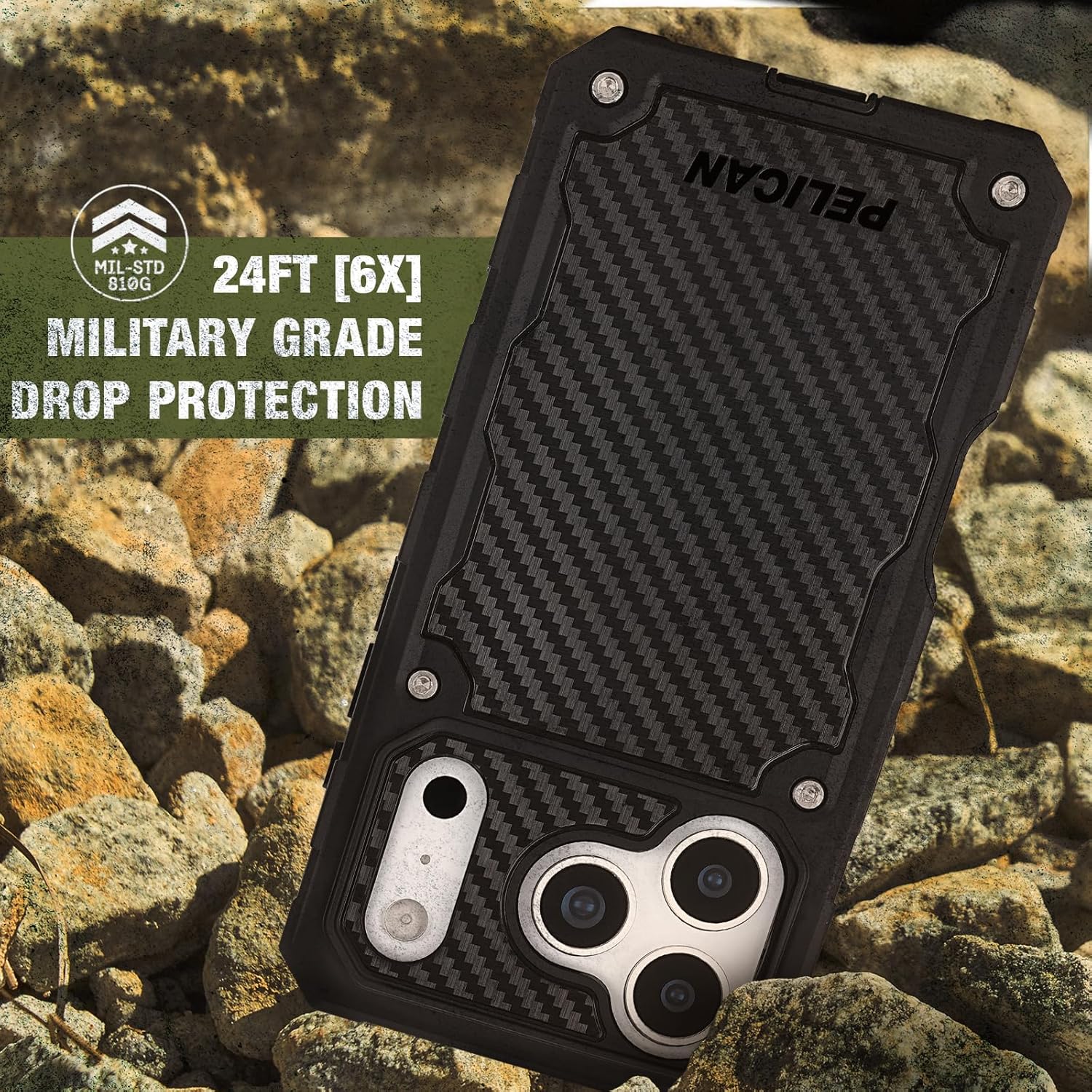 Pelican Shield iPhone 17 Pro Case [Compatible with MagSafe] Rugged Phone Case w/ 24ft Military-Grade Drop Protection - Heavy Duty Phone Cover w/Belt Clip Holster for iPhone 17 Pro - Carbon