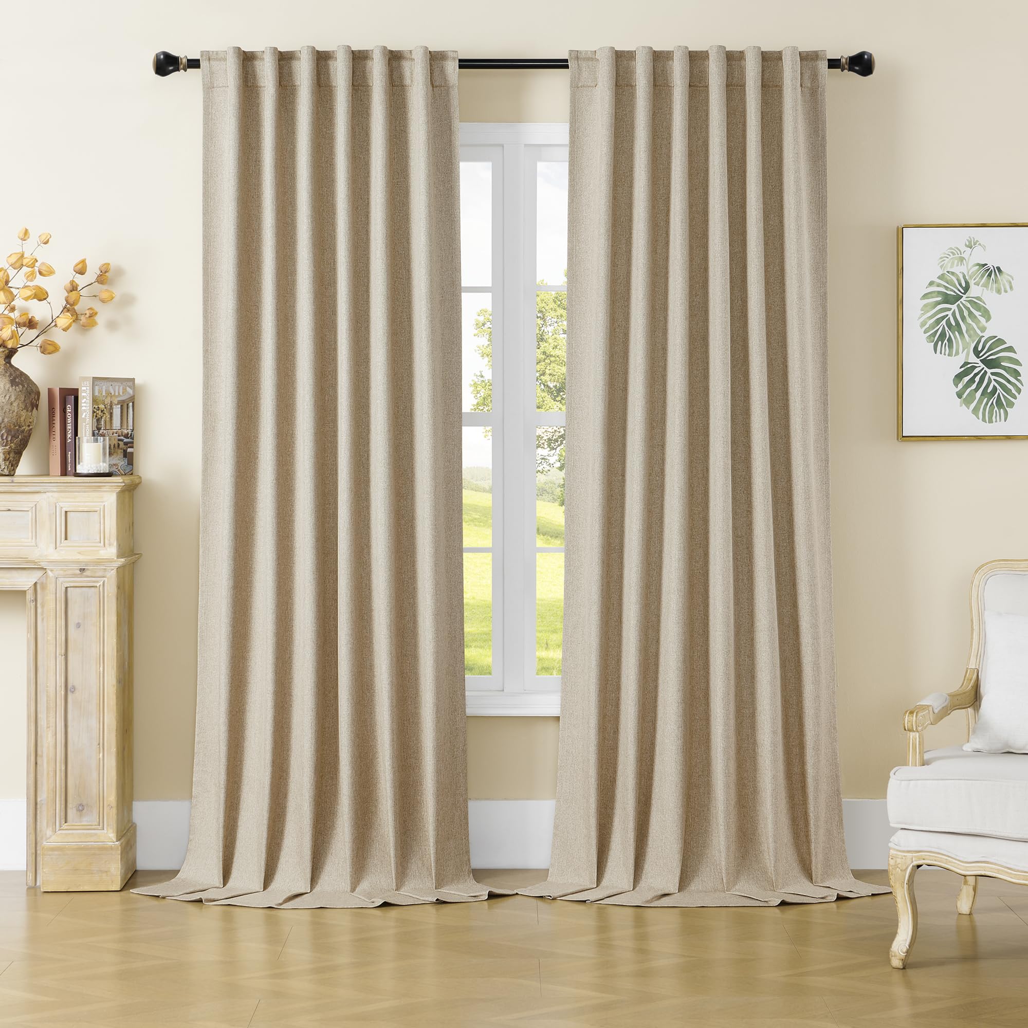 DUALIFE Room Darkening Panels/Curtains/Drapes for Bedroom Thermal Insulated Privacy Draperies,50 inches by 96 Inch,2 Panesl,Tan Taupe, W50 x L96