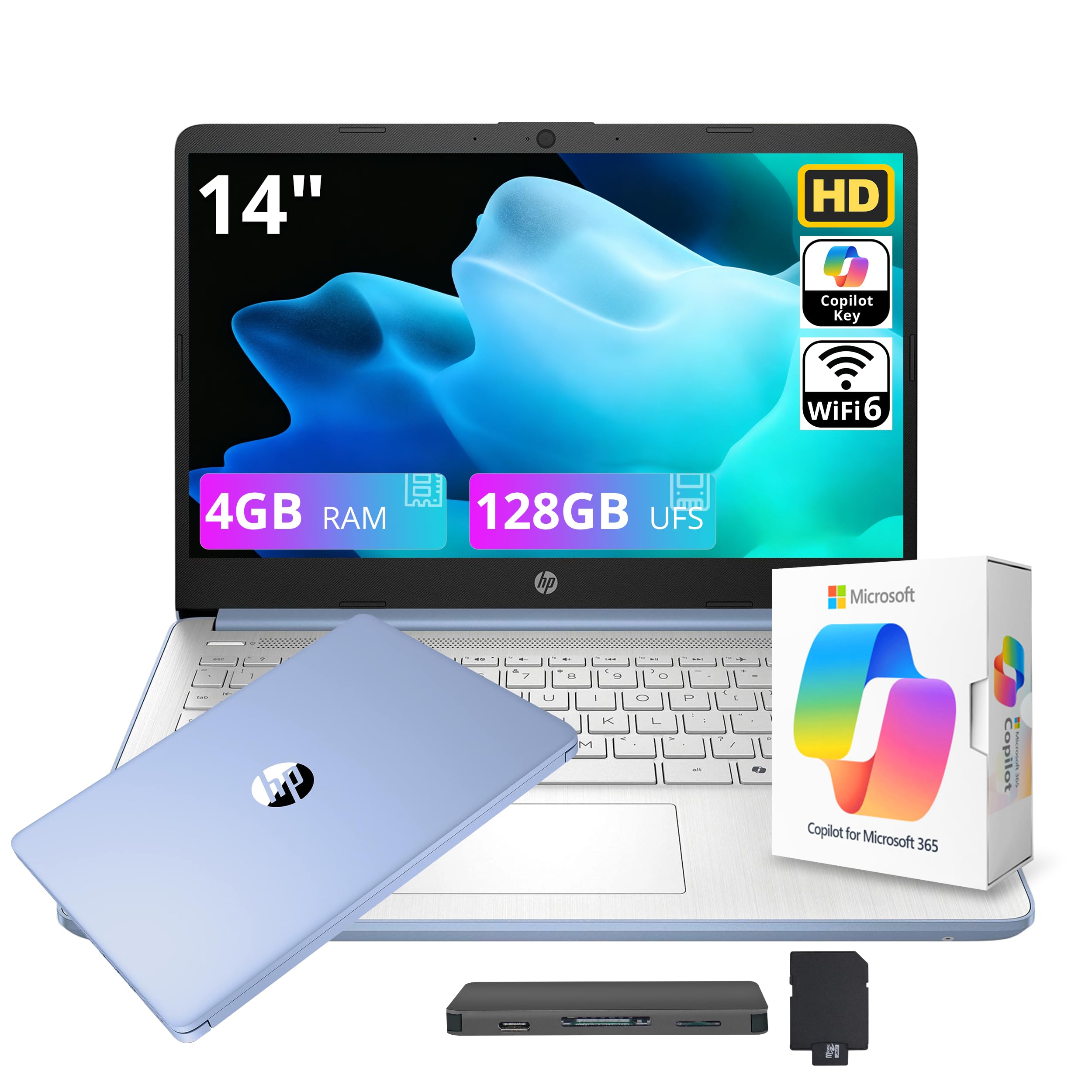 HP Stream 14" HD Student&Business Laptop with AI Copilot, Intel Processor N150, 4GB RAM, 128GB UFS&1TB Cloud Storage, 1 Year Office 365, Intel Graphics, Wi-Fi 6, Win 11, Sky Blue