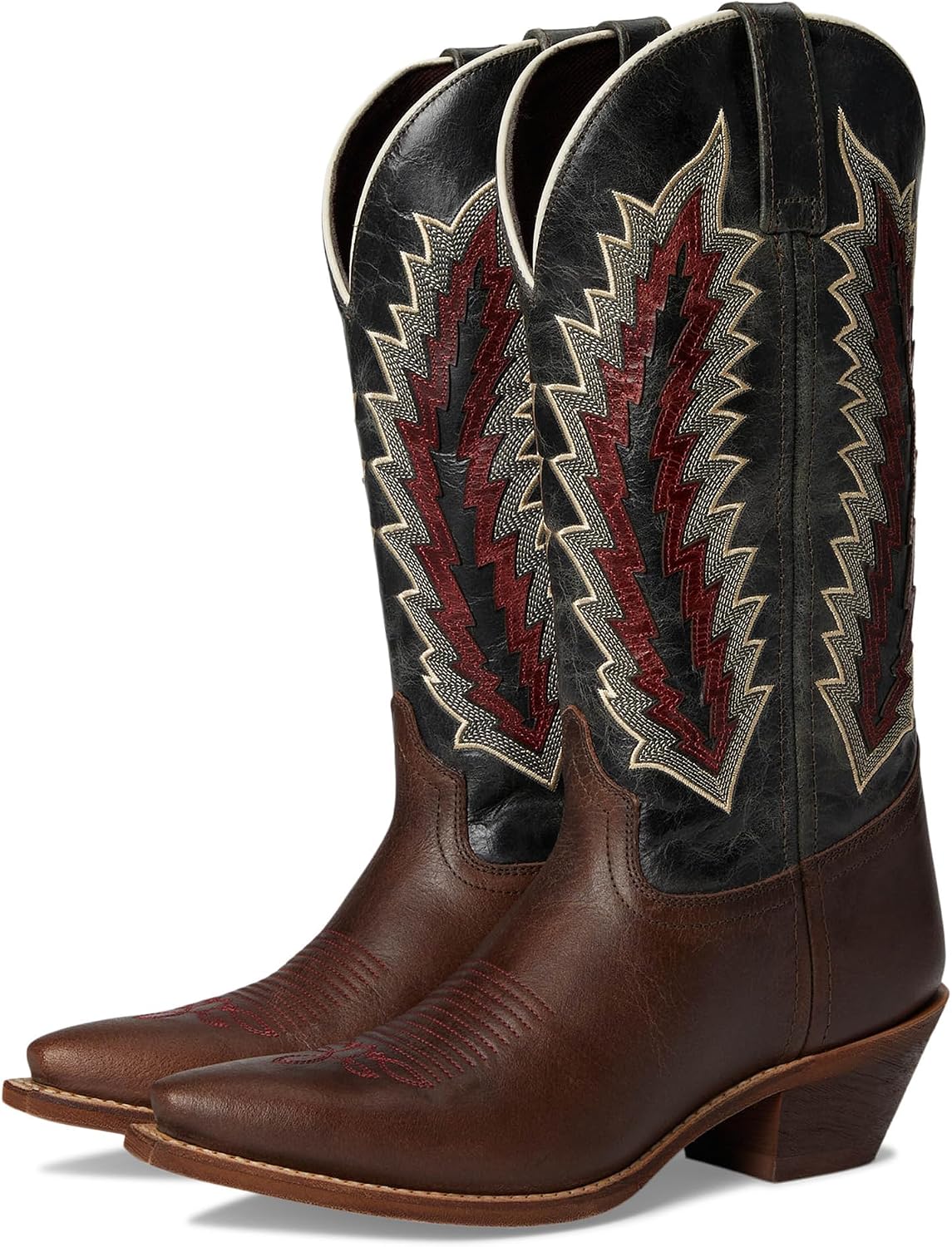 Laredo Womens Cadence Embroidered Snip Toe Pull On Casual Boots Mid Calf Low Heel 1-2" - Brown