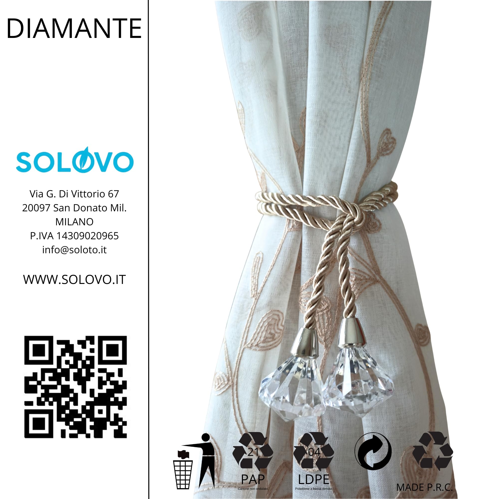 SOLOVO Ferma Tenda con Cristalli Decorativi, Corda Intrecciata Elegante, Stile Moderno per Tende Soggiorno e Camera, Chiusura Incrociata Semplice, Tieback Pratico, Set da 2 Pezzi, Beige