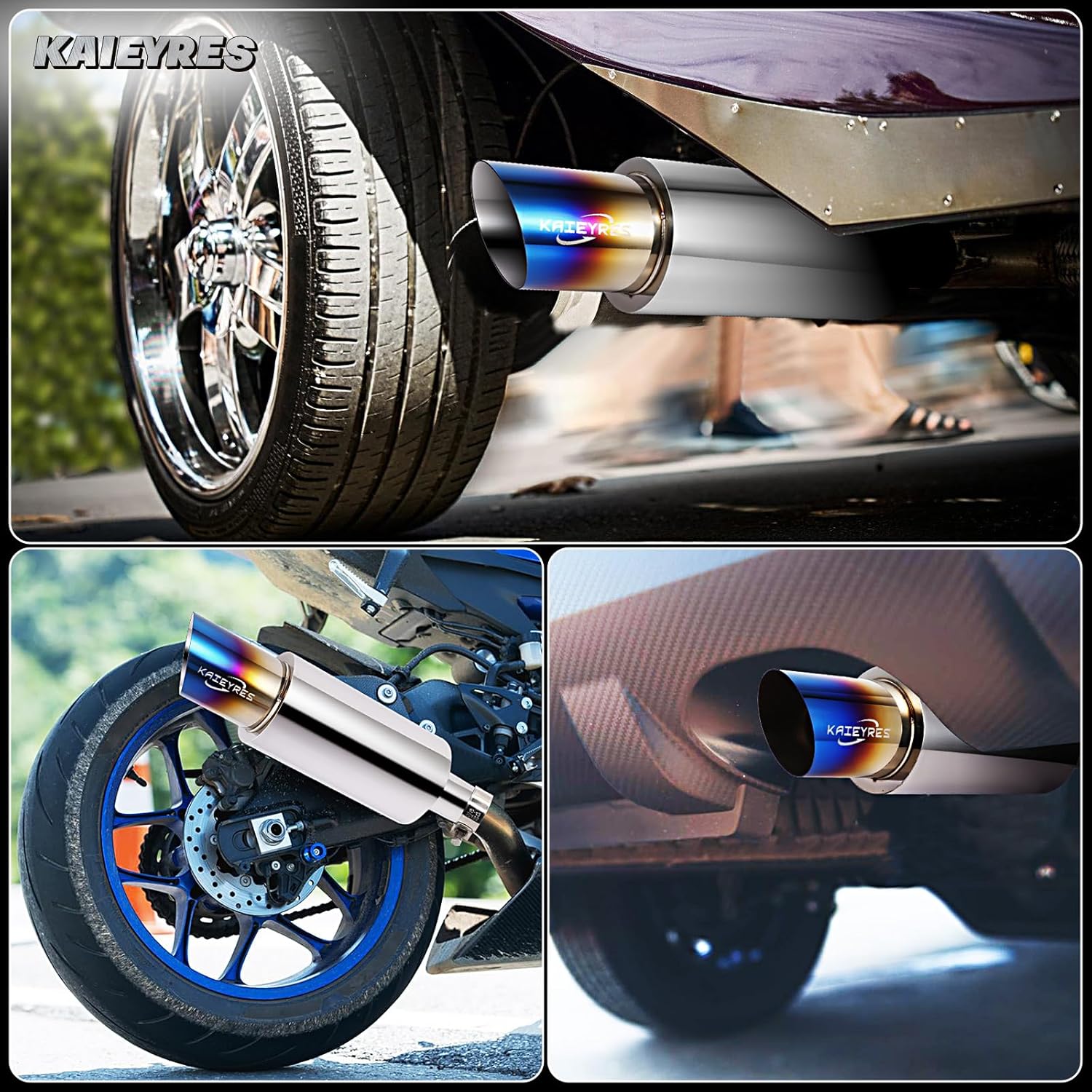 Universal Car Exhaust Muffler & Resonator - 14.6 Inch Stainless Steel Performance Exhaust System with 2 Inch Inlet, 3 Inch Outlet Blue Burnt Tip - Heavy-Duty Mufflers for Cars, Trucks, SUVs