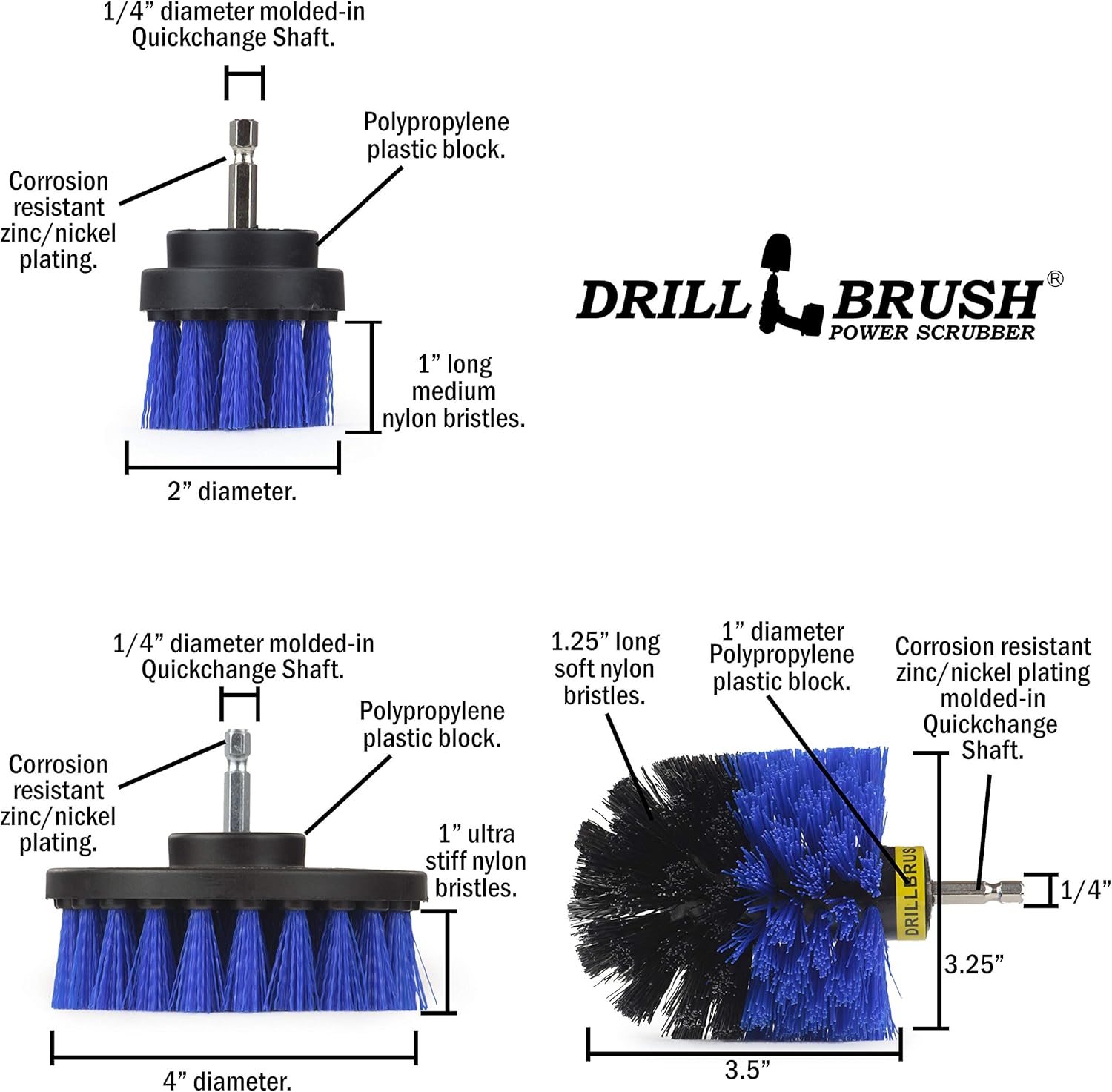 Cleaning Supplies - Drillbrush - Brush Drill Attachment Kit - Drill Brush Pads - Hot Tub Cleaner Brush - Pool Cleaner Brush - Scrub Brush - Power Cleaning Brush - Rotary Drill Brush Cordless Scrubber