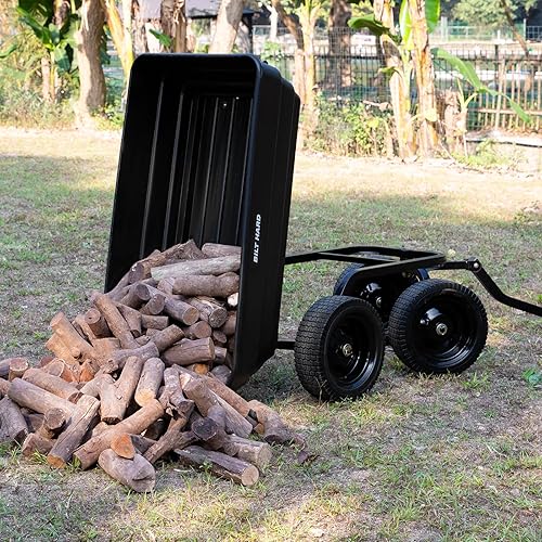 Miniatura 4 de BILT HARD Poly Garden - Carro volquete de 1200 libras sin neumáticos pinchados, liberación rápida, mango convertible 2 en 1, carro de descarga de 7