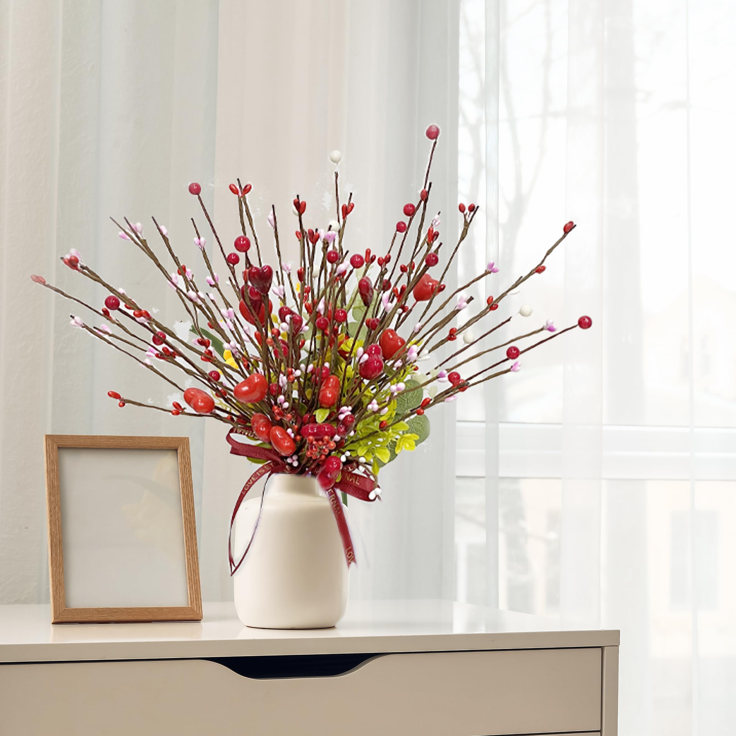 Valentine's Day Artificial Flowers Decorations, Large 4 PCS Red Pink Artificial Flowers Garland, Valentine's Day Party Decoration, Wedding Room Decoration,3D Valentines Day Garland