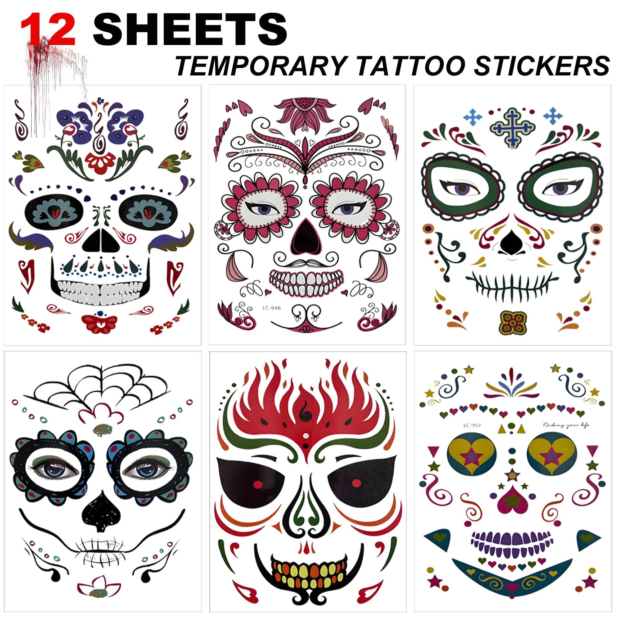12 Pcs Halloween Face Tattoos - Image 3