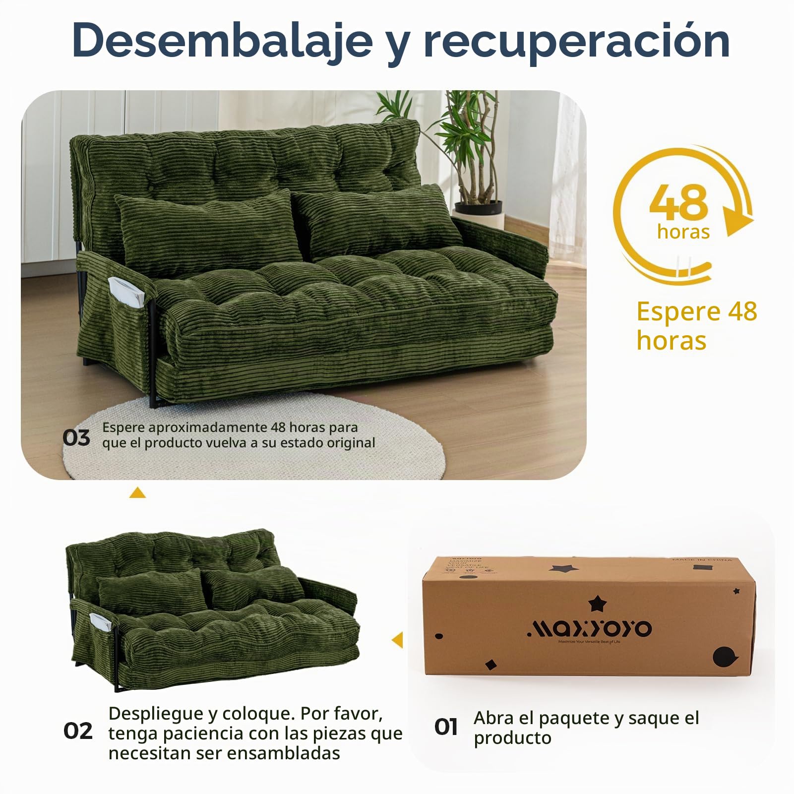 MAXYOYO Sofá Cama Ajustable con 2 Almohadas, Sofá Cama Multifuncional Tipo Puf, Sofá Cama Plegable de 5 Posiciones con Reposabrazos, Asiento Versátil para Leer en el Suelo, Gris Oscuro, Doble