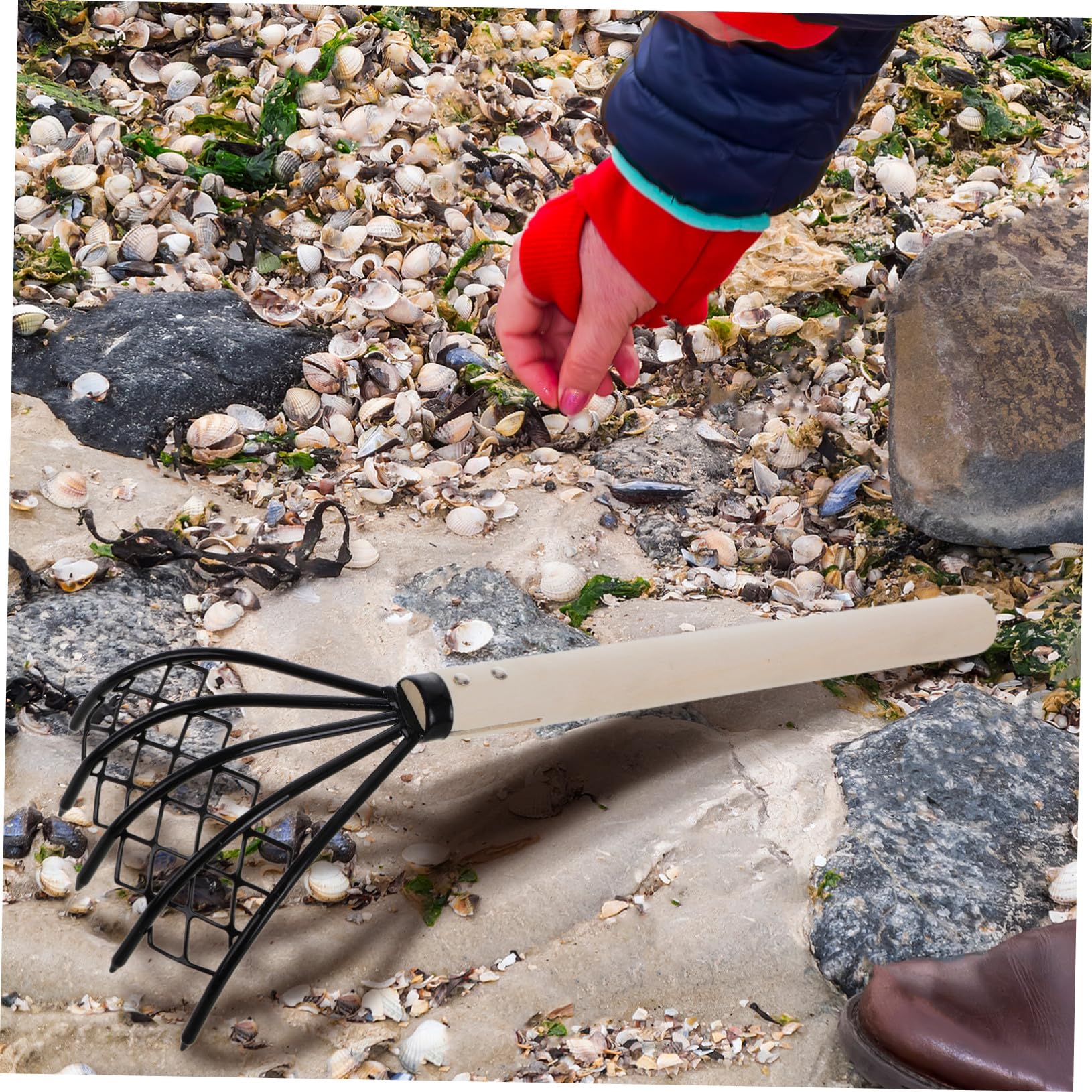 2 Stück Handrechen mit Griff Meeresgrabwerkzeug zum Muscheln und Meeresfrüchte Graben Robustes Eisen Material Leicht Rutschfester Griff für Strand und Garten