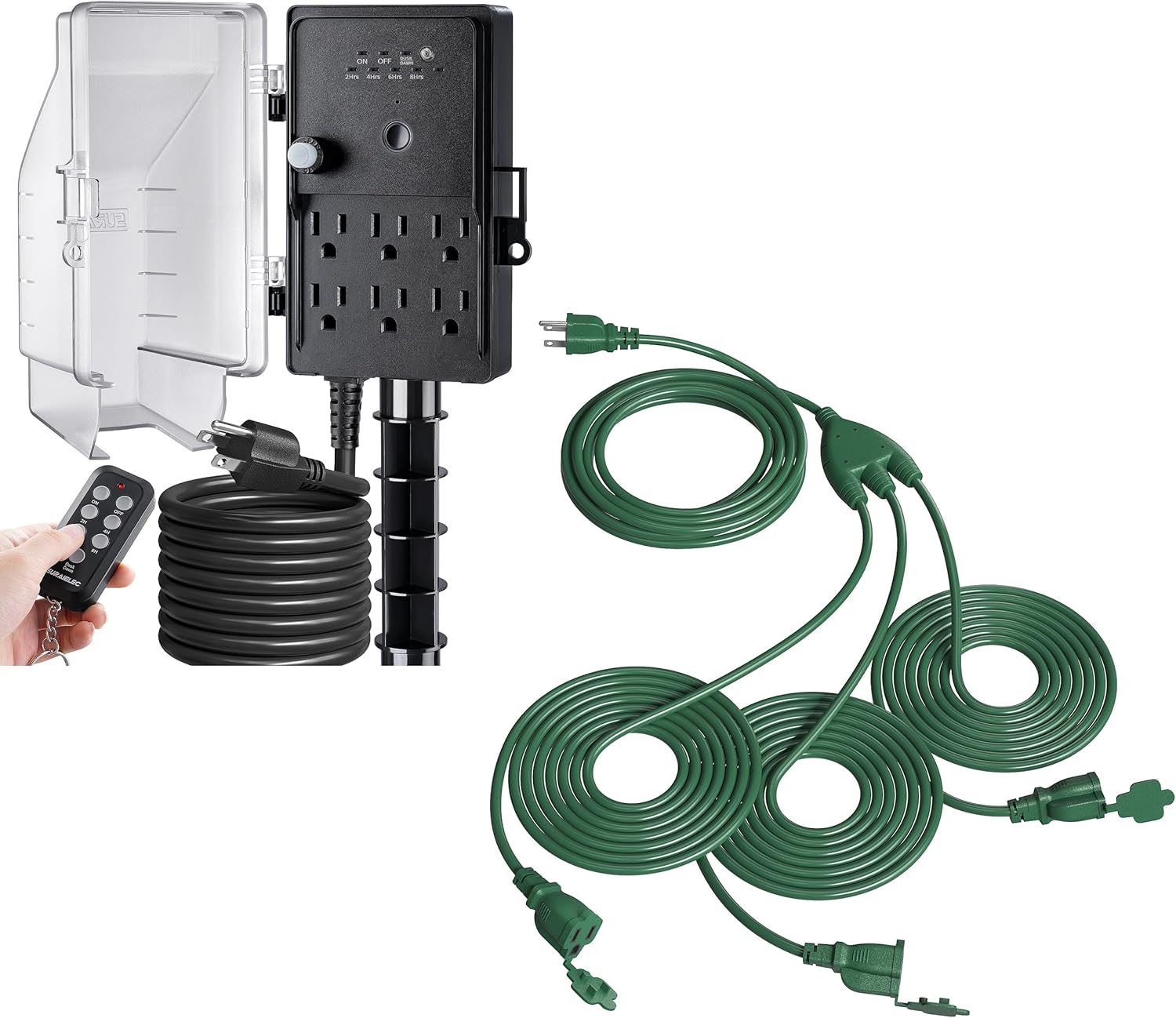 SURAIELEC Outdoor Power Stake Timer Waterproof and Outdoor Extension Cord with Multiple Outlets