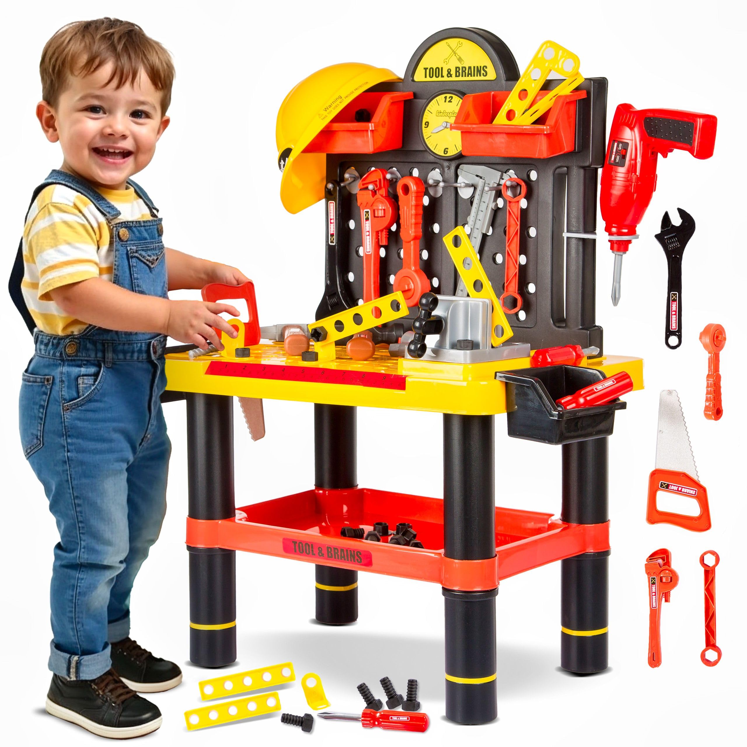Kinderplay Bench Tools Toy and Helmet Tool& Brains – Mechanical Workshop Toy, Imitation Game Children's Activity Set Workbench (Plastic) (KP2646)