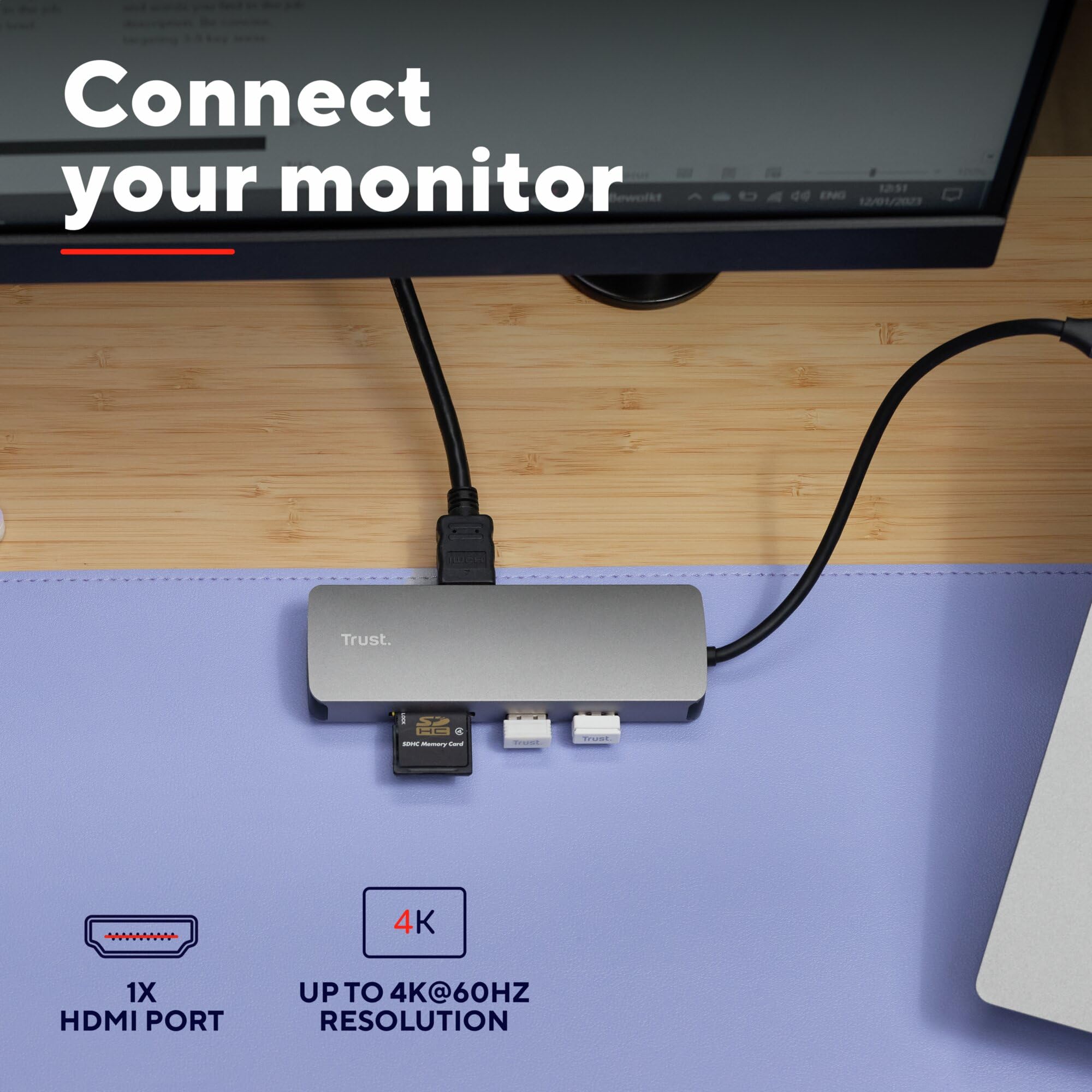 Trust Vylor Hub USB-C 8-w-1 z portami HDMI 4k60Hz, Gigabit Ethernet | czytnik kart MicroSD/SD, USB-A, port ładowania 100W, kompaktowy adapter do PC Laptopa Dell HP Asus MacBook